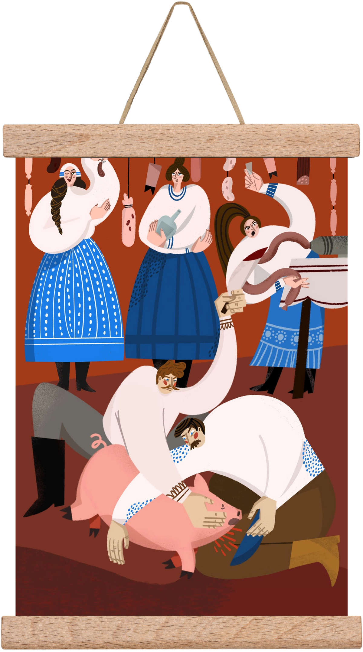 Pig Slaughter, 20x30 cm (20x30 cm), Tölgy akasztó