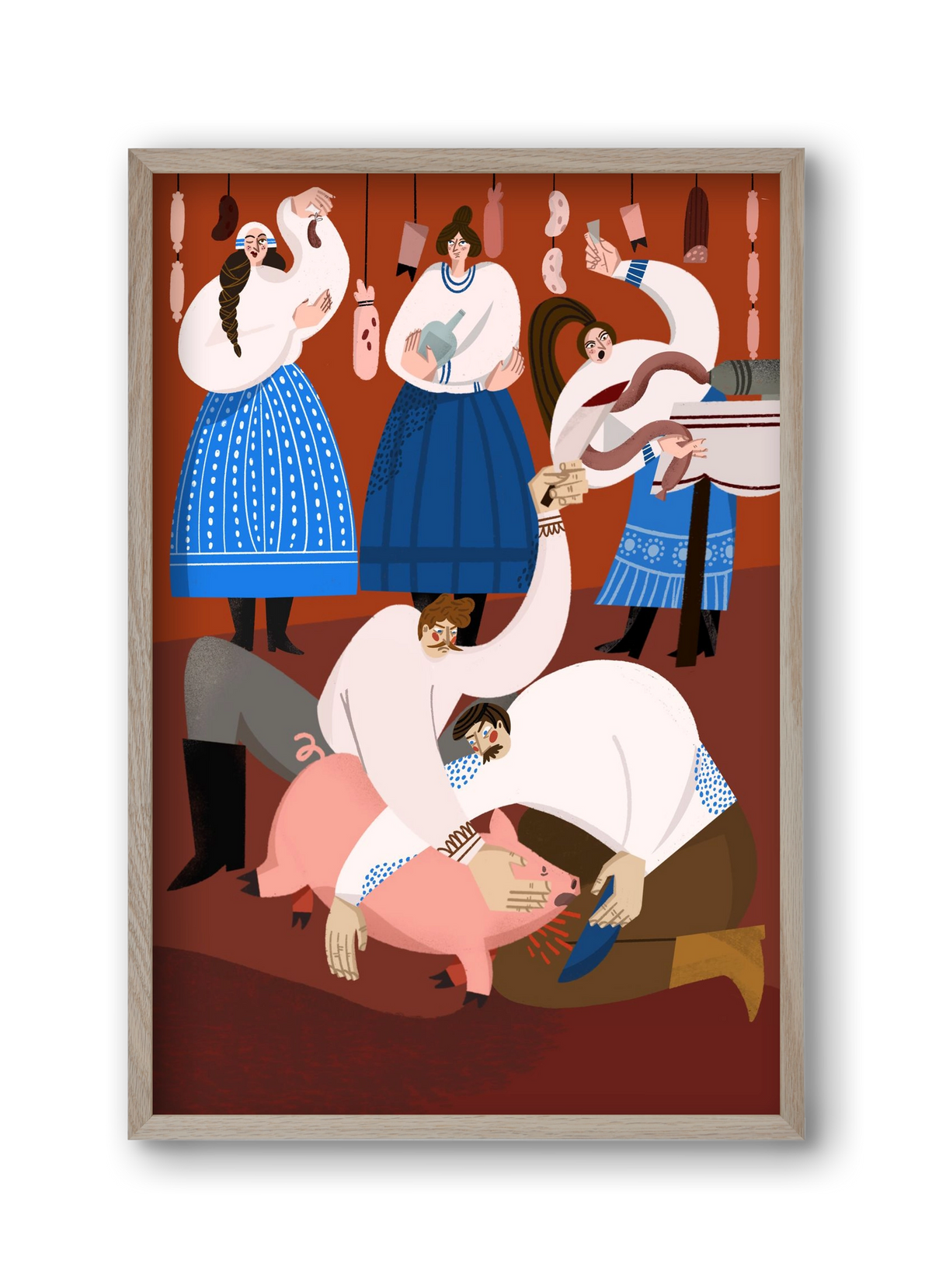 Pig Slaughter, 30x45 cm (30x45 cm), Tölgy keret