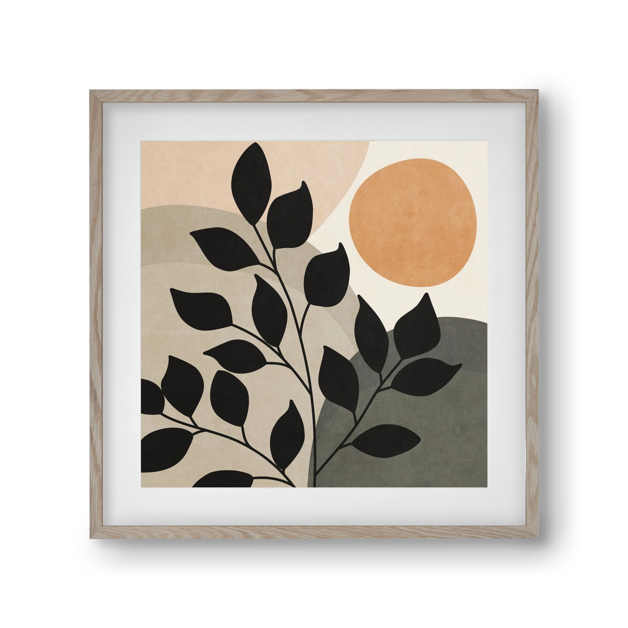 ABSTRACT TROPICAL ART - SUN AND LEAVES 01, 30x30 cm (20x20 cm), Tölgy keret, paszpartuval