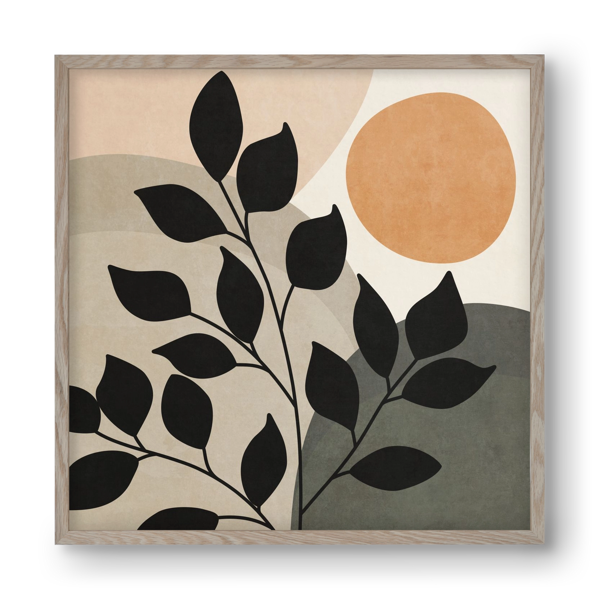 ABSTRACT TROPICAL ART - SUN AND LEAVES 01, 40x40 cm (40x40 cm), Tölgy keret