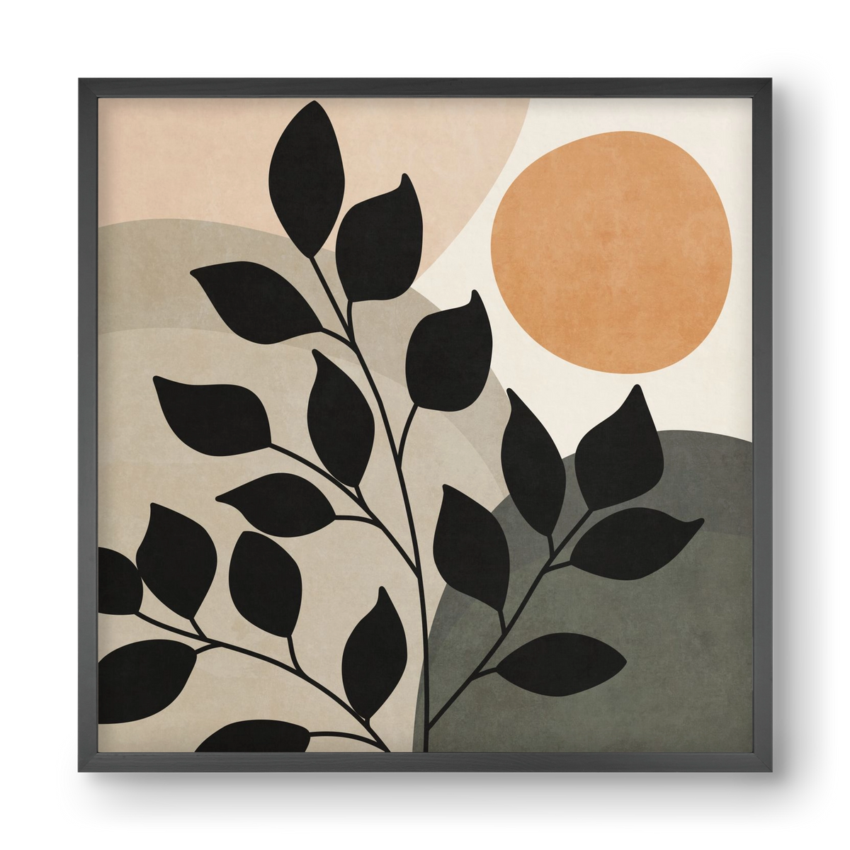 ABSTRACT TROPICAL ART - SUN AND LEAVES 01, 40x40 cm (40x40 cm), Fekete keret