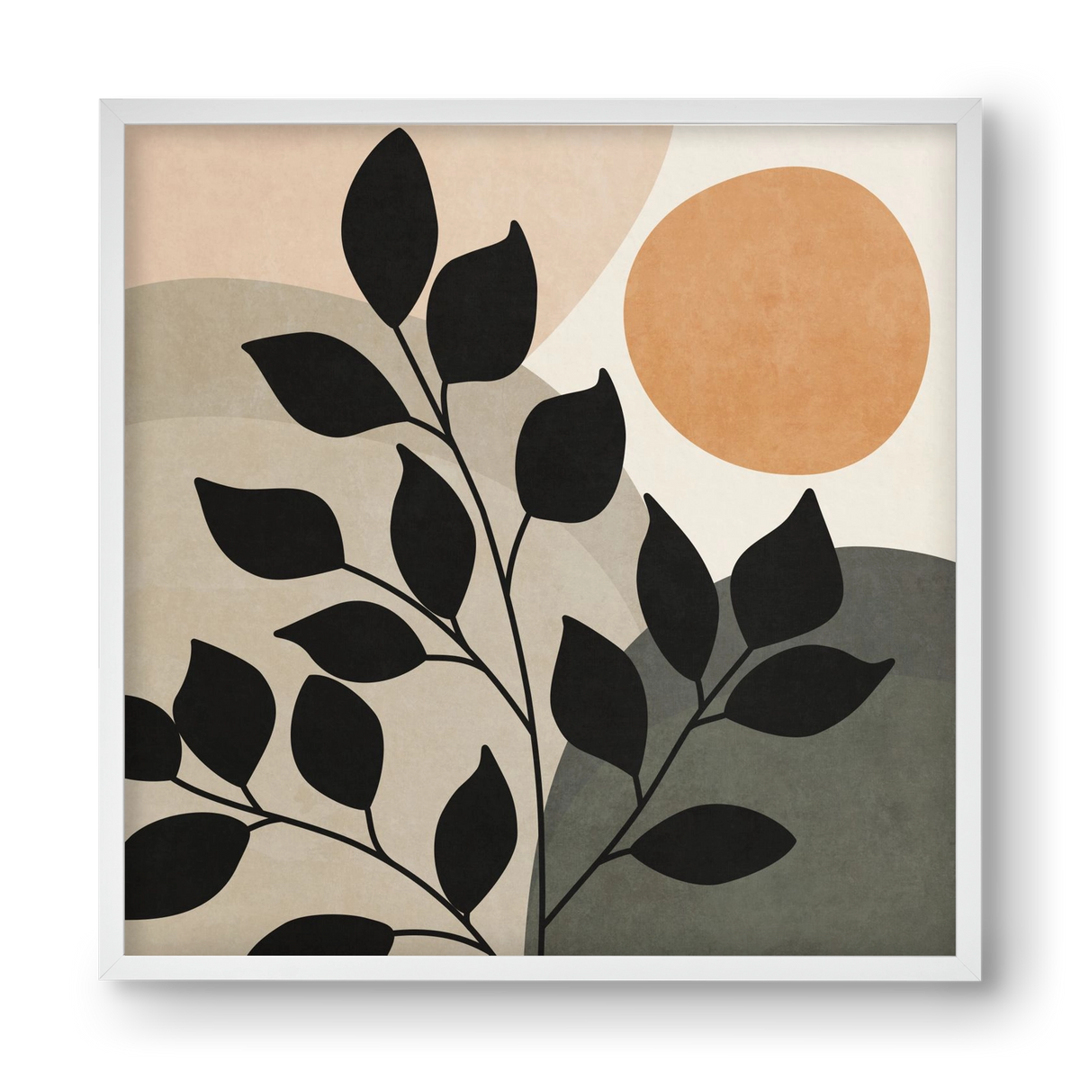 ABSTRACT TROPICAL ART - SUN AND LEAVES 01, 40x40 cm (40x40 cm), Fehér keret