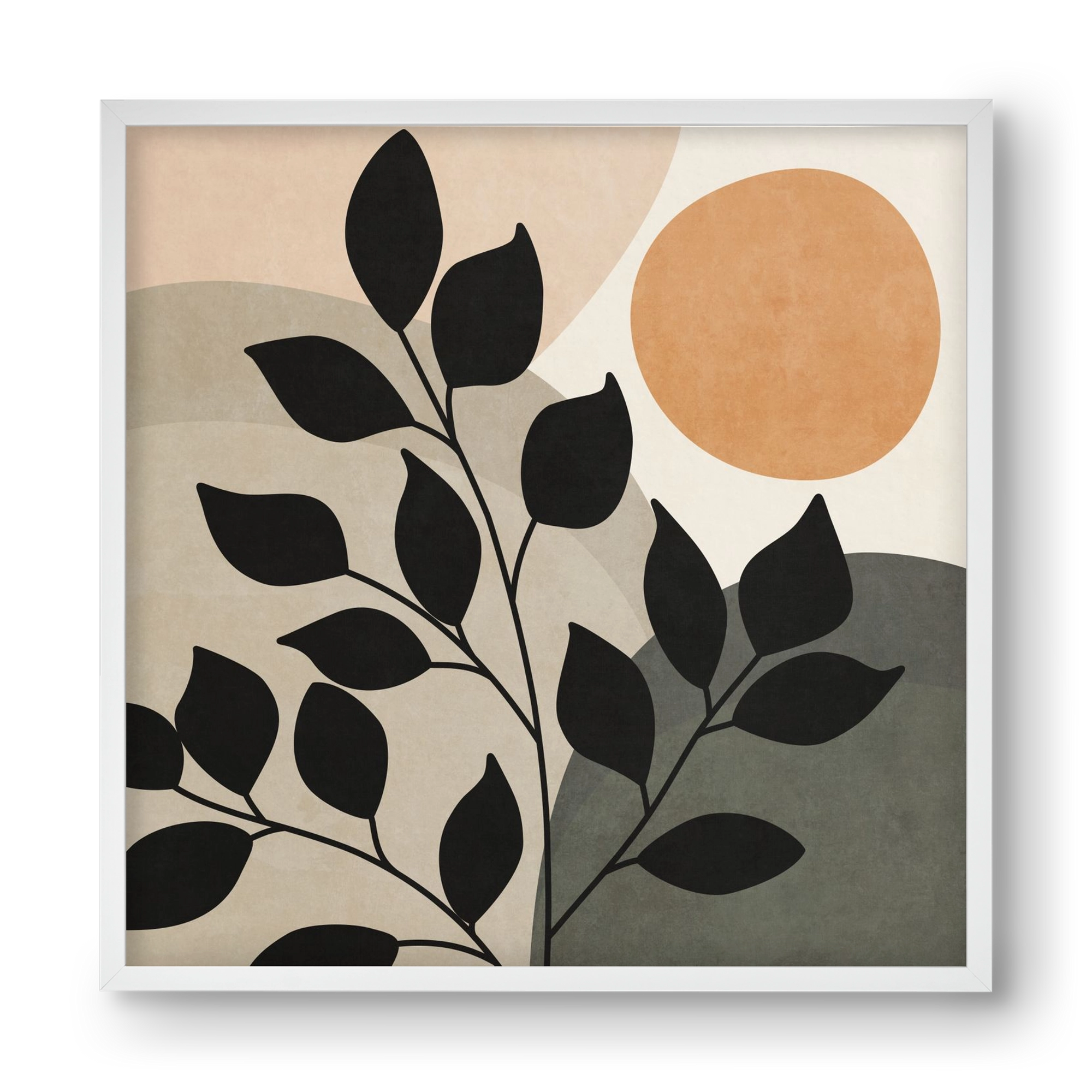 ABSTRACT TROPICAL ART - SUN AND LEAVES 01, 40x40 cm (40x40 cm), Fehér keret