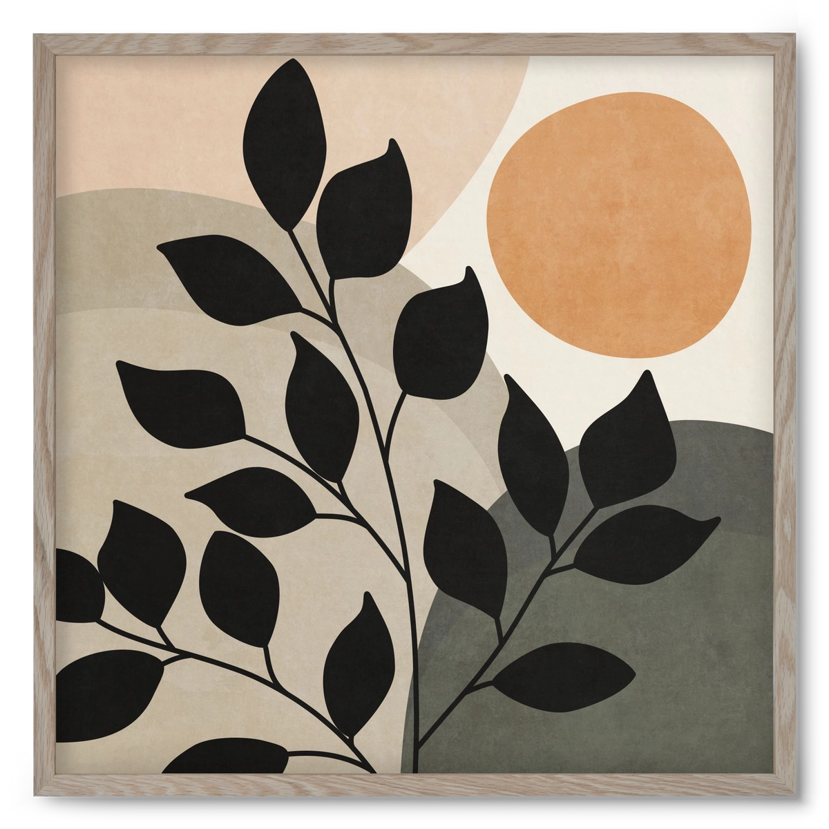 ABSTRACT TROPICAL ART - SUN AND LEAVES 01, 50x50 cm (50x50 cm), Tölgy keret