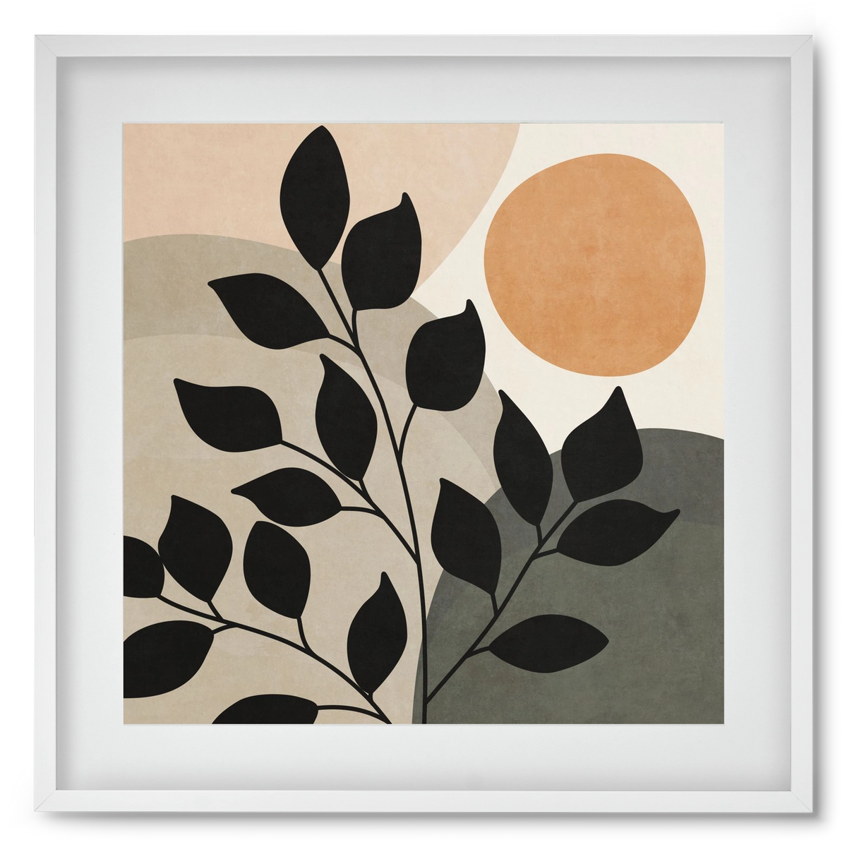 ABSTRACT TROPICAL ART - SUN AND LEAVES 01, 50x50 cm (40x40 cm), Fehér keret, paszpartuval