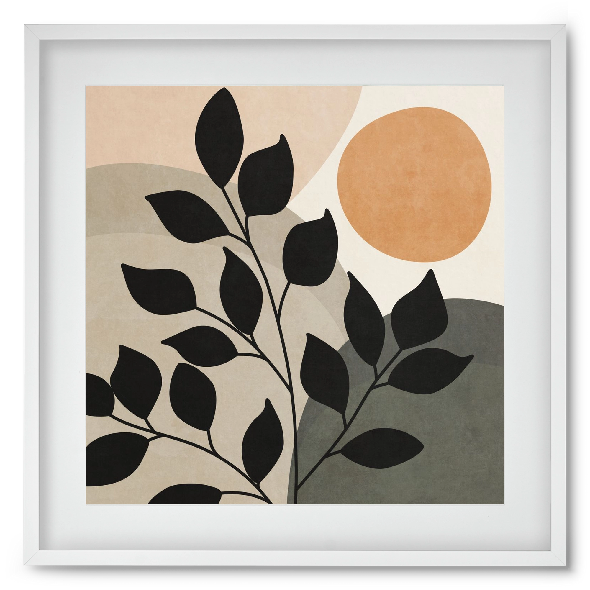 ABSTRACT TROPICAL ART - SUN AND LEAVES 01, 50x50 cm (40x40 cm), Fehér keret, paszpartuval
