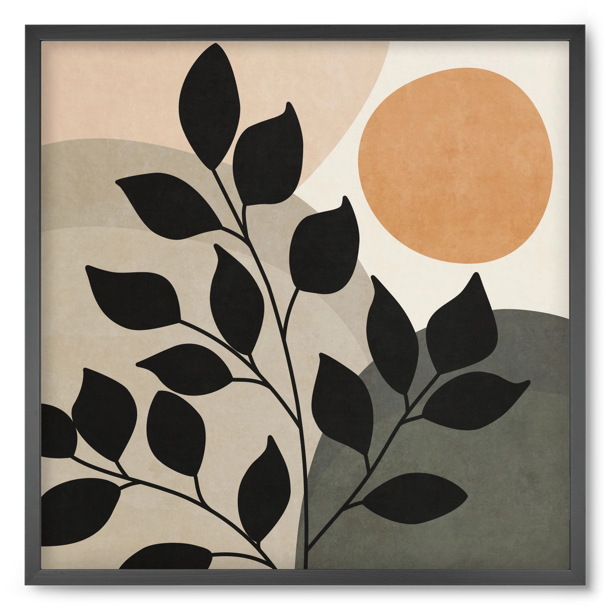 ABSTRACT TROPICAL ART - SUN AND LEAVES 01, 50x50 cm (50x50 cm), Fekete keret