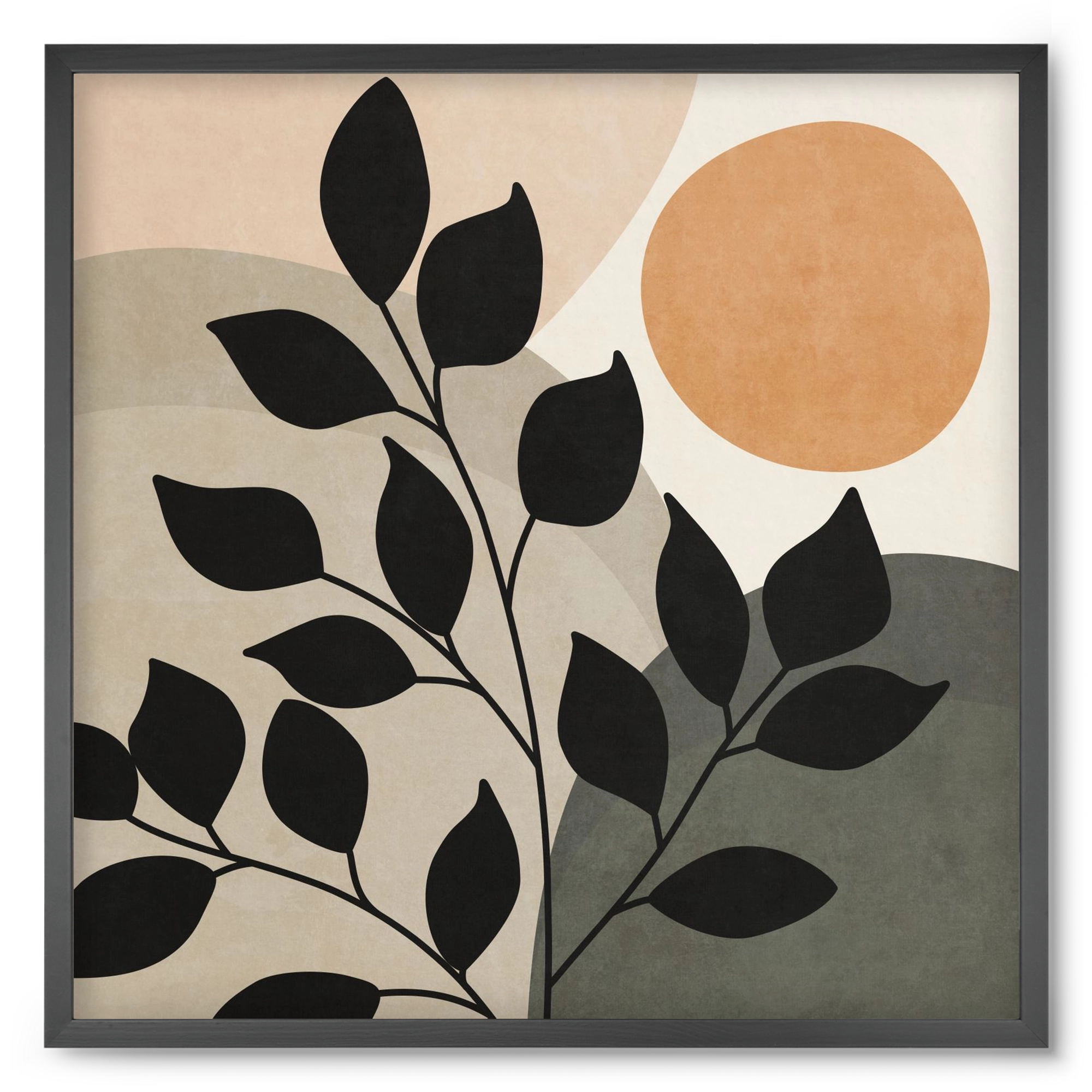 ABSTRACT TROPICAL ART - SUN AND LEAVES 01, 50x50 cm (50x50 cm), Fekete keret