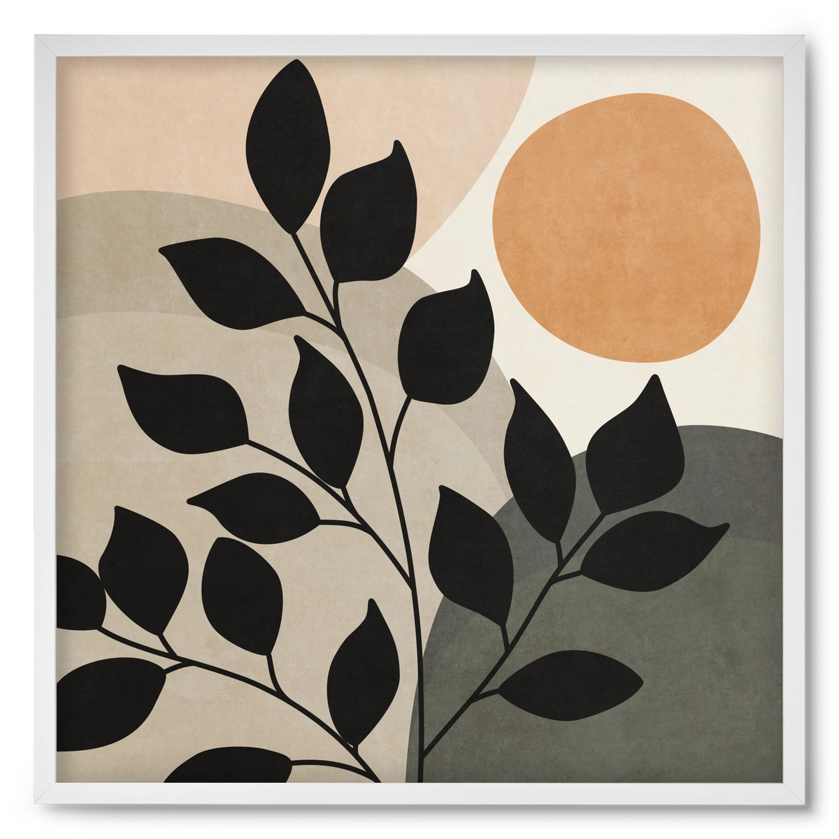 ABSTRACT TROPICAL ART - SUN AND LEAVES 01, 50x50 cm (50x50 cm), Fehér keret