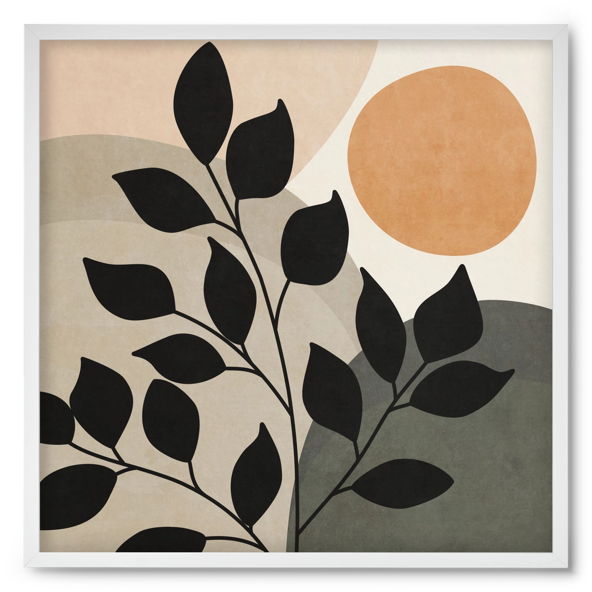 ABSTRACT TROPICAL ART - SUN AND LEAVES 01, 50x50 cm (50x50 cm), Fehér keret