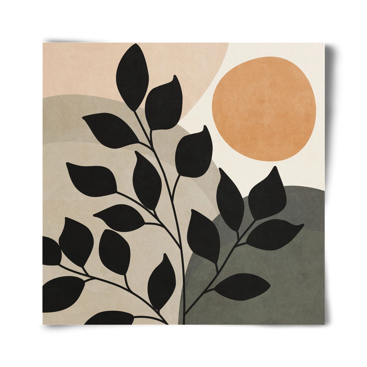 ABSTRACT TROPICAL ART - SUN AND LEAVES 01, 40x40 cm, Keret nélkül