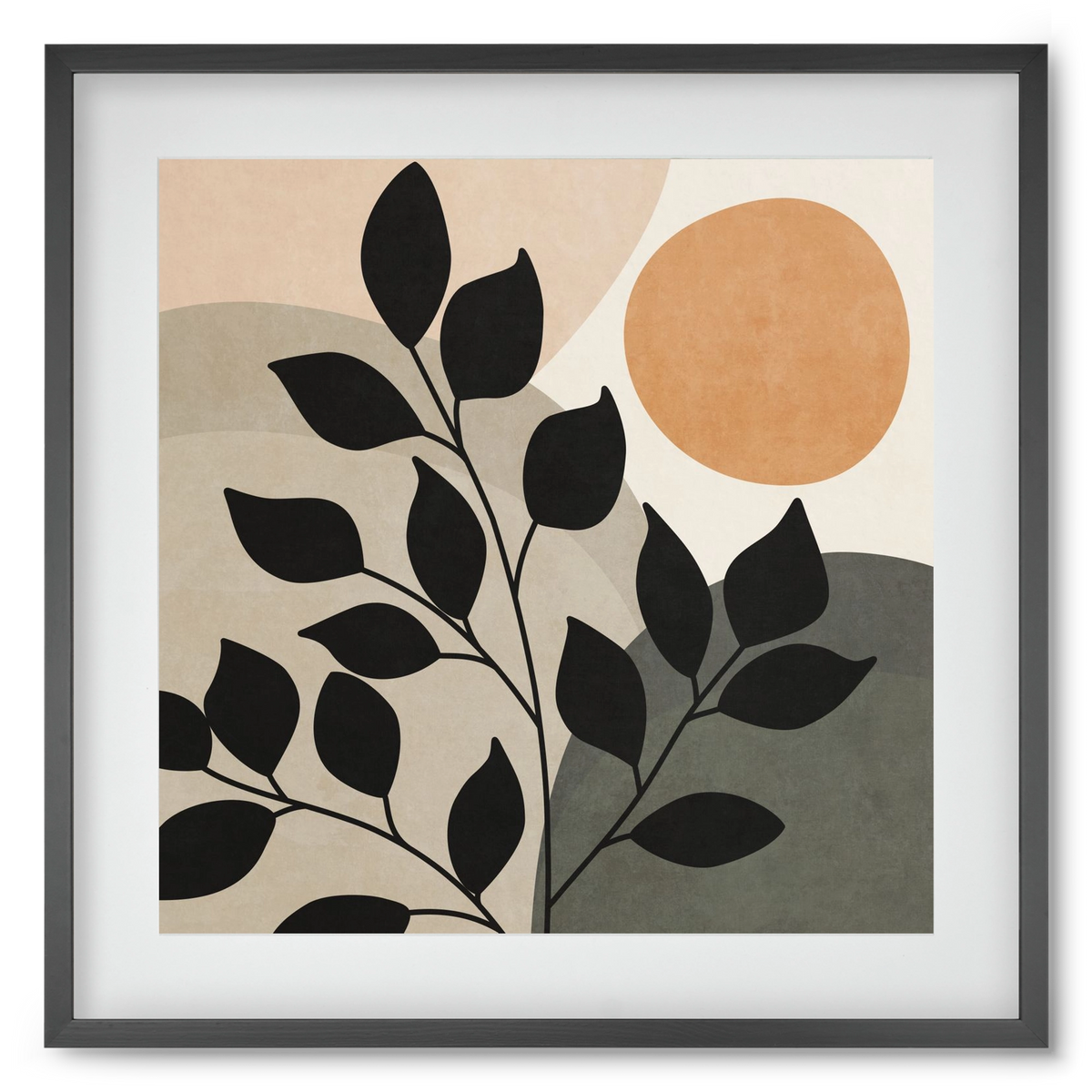 ABSTRACT TROPICAL ART - SUN AND LEAVES 01, 50x50 cm (40x40 cm), Fekete keret, paszpartuval