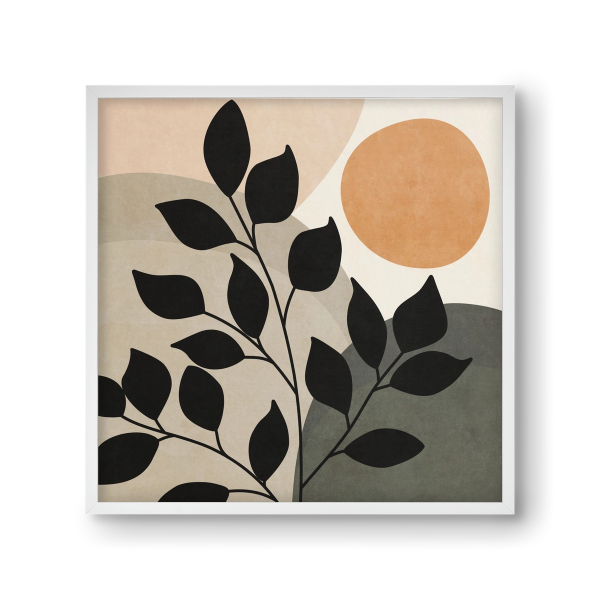 ABSTRACT TROPICAL ART - SUN AND LEAVES 01, 30x30 cm (30x30 cm), Fehér keret
