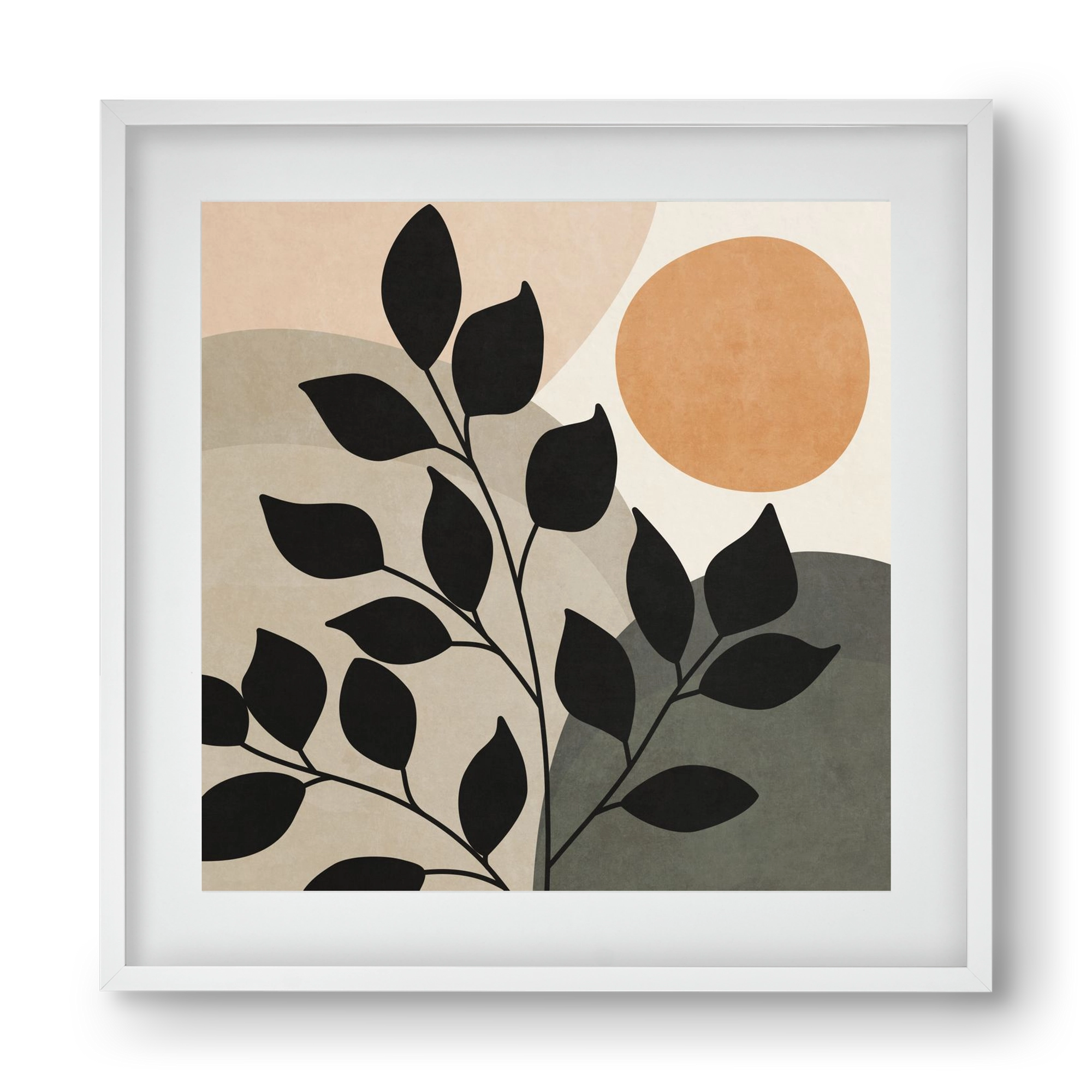 ABSTRACT TROPICAL ART - SUN AND LEAVES 01, 40x40 cm (30x30 cm), Fehér keret, paszpartuval