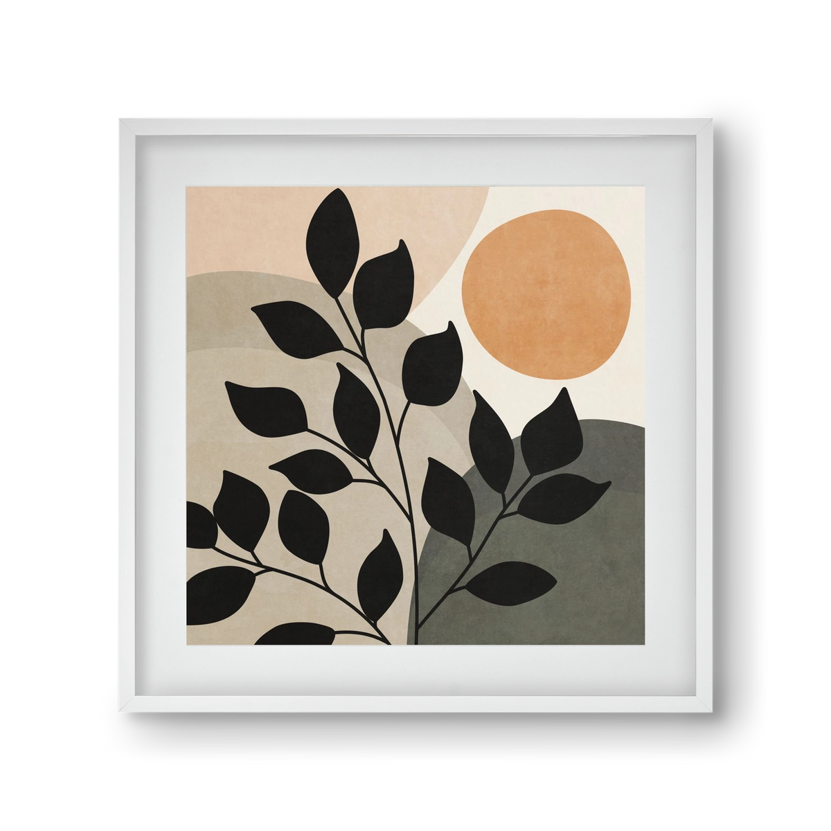 ABSTRACT TROPICAL ART - SUN AND LEAVES 01, 30x30 cm (20x20 cm), Fehér keret, paszpartuval