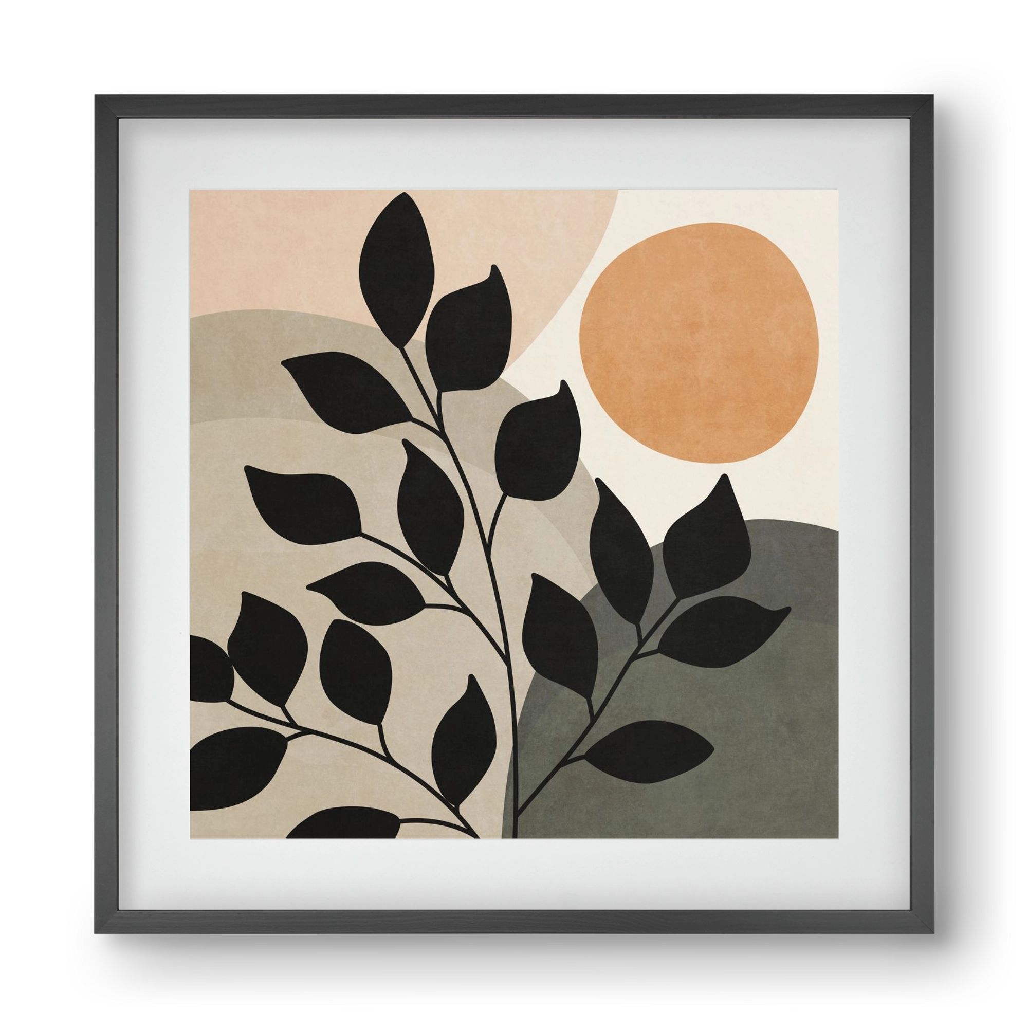 ABSTRACT TROPICAL ART - SUN AND LEAVES 01, 40x40 cm (30x30 cm), Fekete keret, paszpartuval