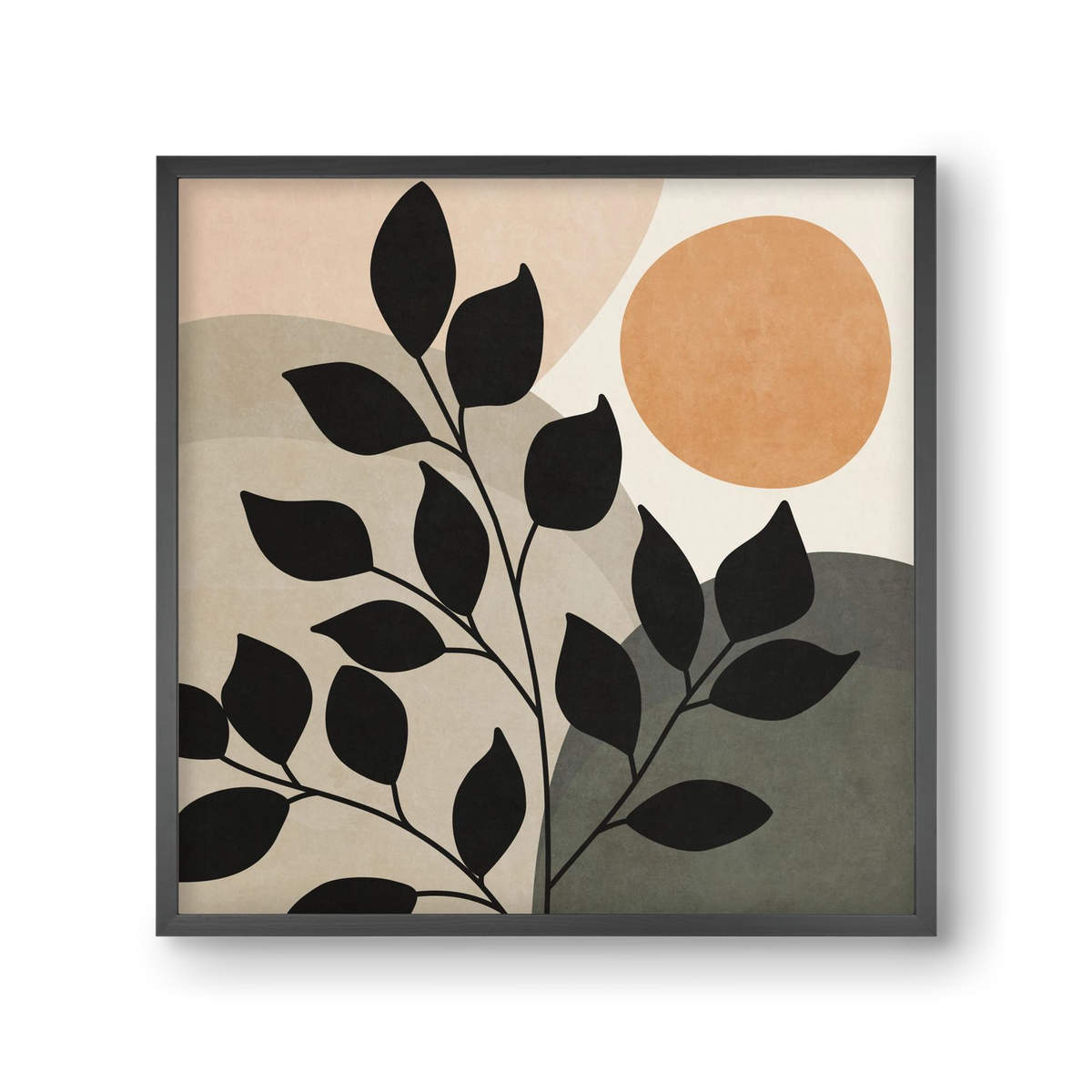 ABSTRACT TROPICAL ART - SUN AND LEAVES 01, 30x30 cm (30x30 cm), Fekete keret