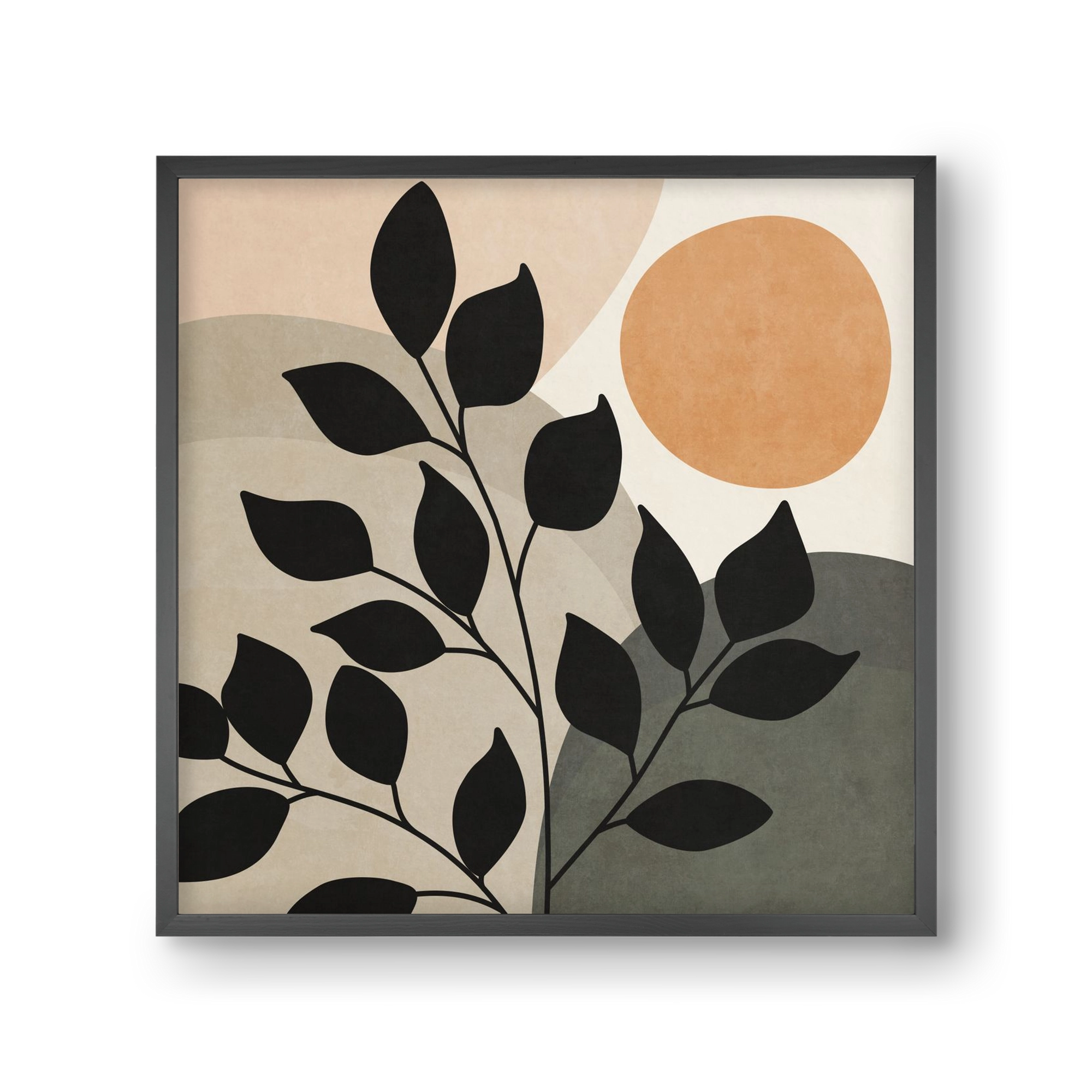 ABSTRACT TROPICAL ART - SUN AND LEAVES 01, 30x30 cm (30x30 cm), Fekete keret