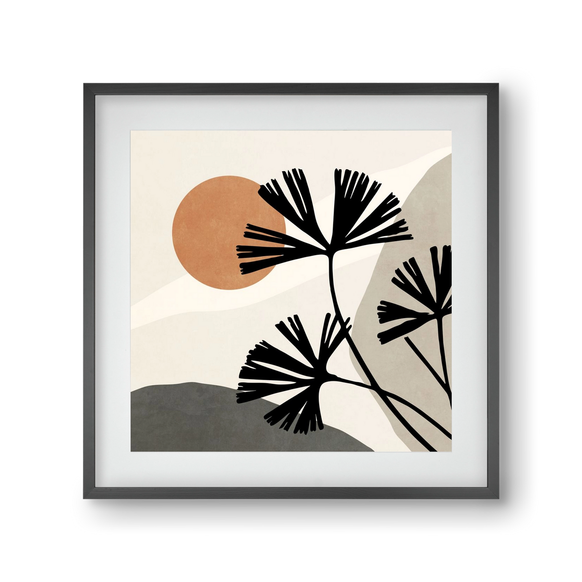 MINIMAL  ART -  TROPICAL LEAVES 01, 30x30 cm (20x20 cm), Fekete keret, paszpartuval