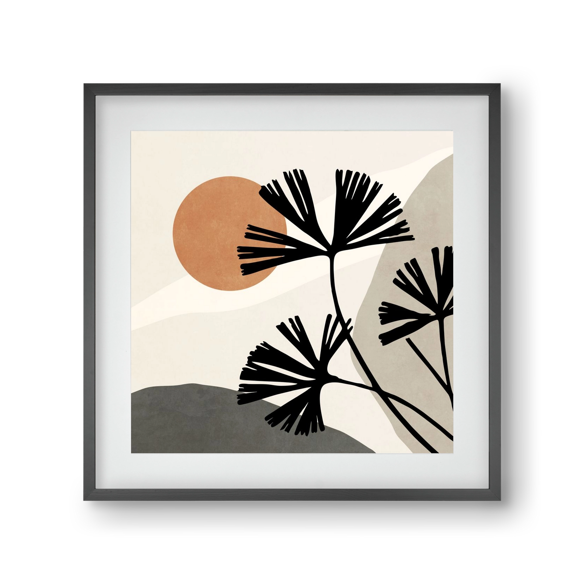 MINIMAL  ART -  TROPICAL LEAVES 01, 30x30 cm (20x20 cm), Fekete keret, paszpartuval