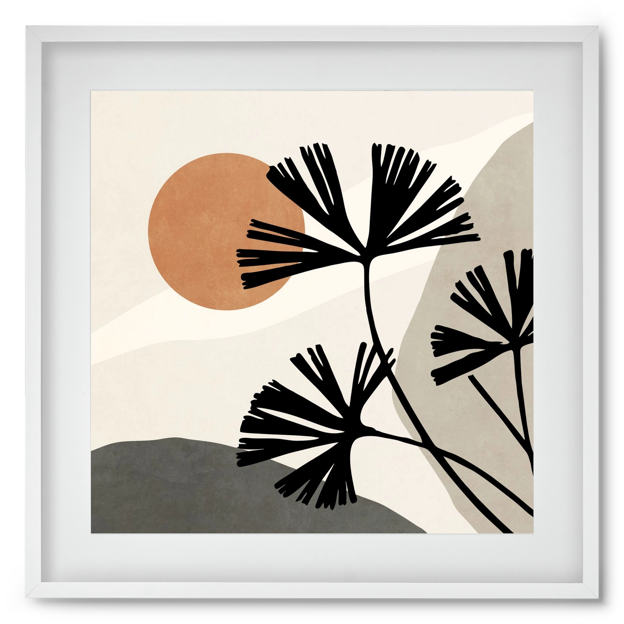 MINIMAL  ART -  TROPICAL LEAVES 01, 50x50 cm (40x40 cm), Fehér keret, paszpartuval