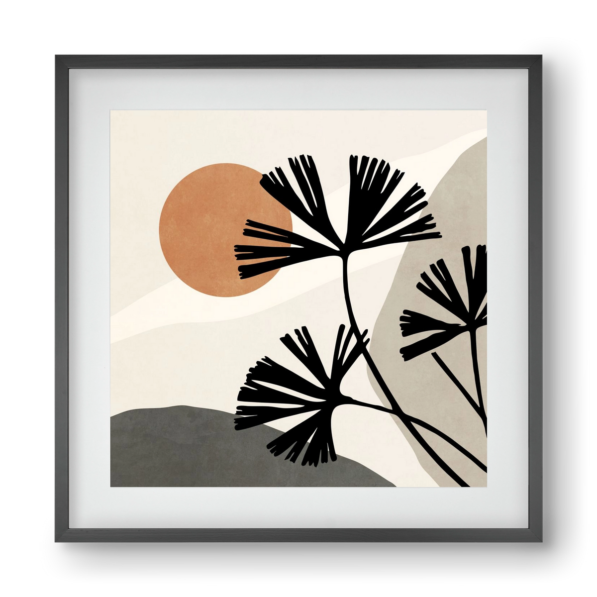 MINIMAL  ART -  TROPICAL LEAVES 01, 40x40 cm (30x30 cm), Fekete keret, paszpartuval