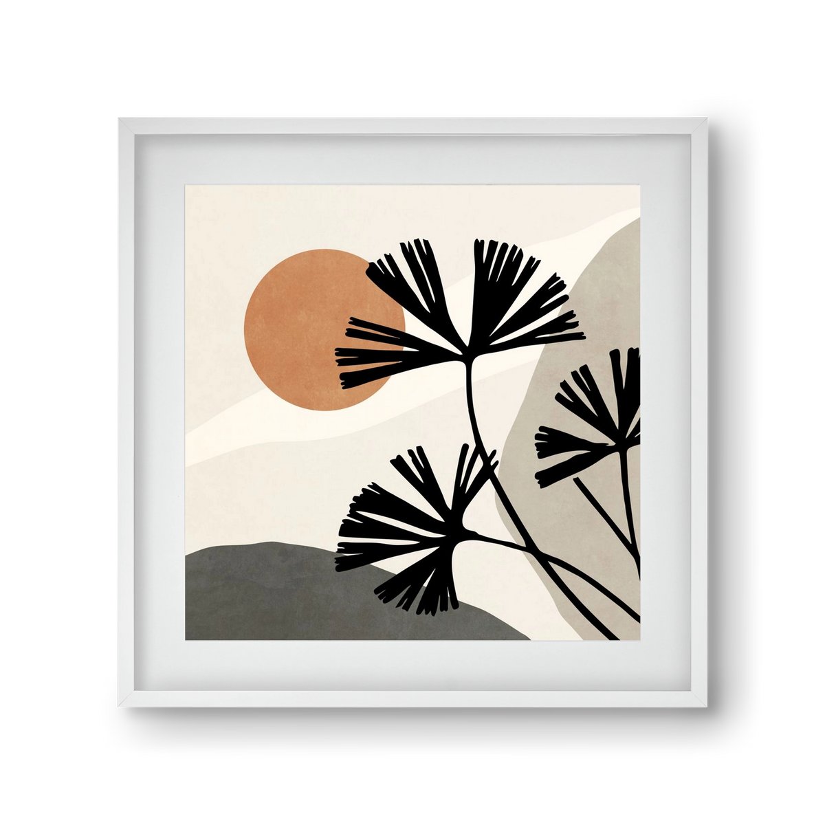 MINIMAL  ART -  TROPICAL LEAVES 01, 30x30 cm (20x20 cm), Fehér keret, paszpartuval
