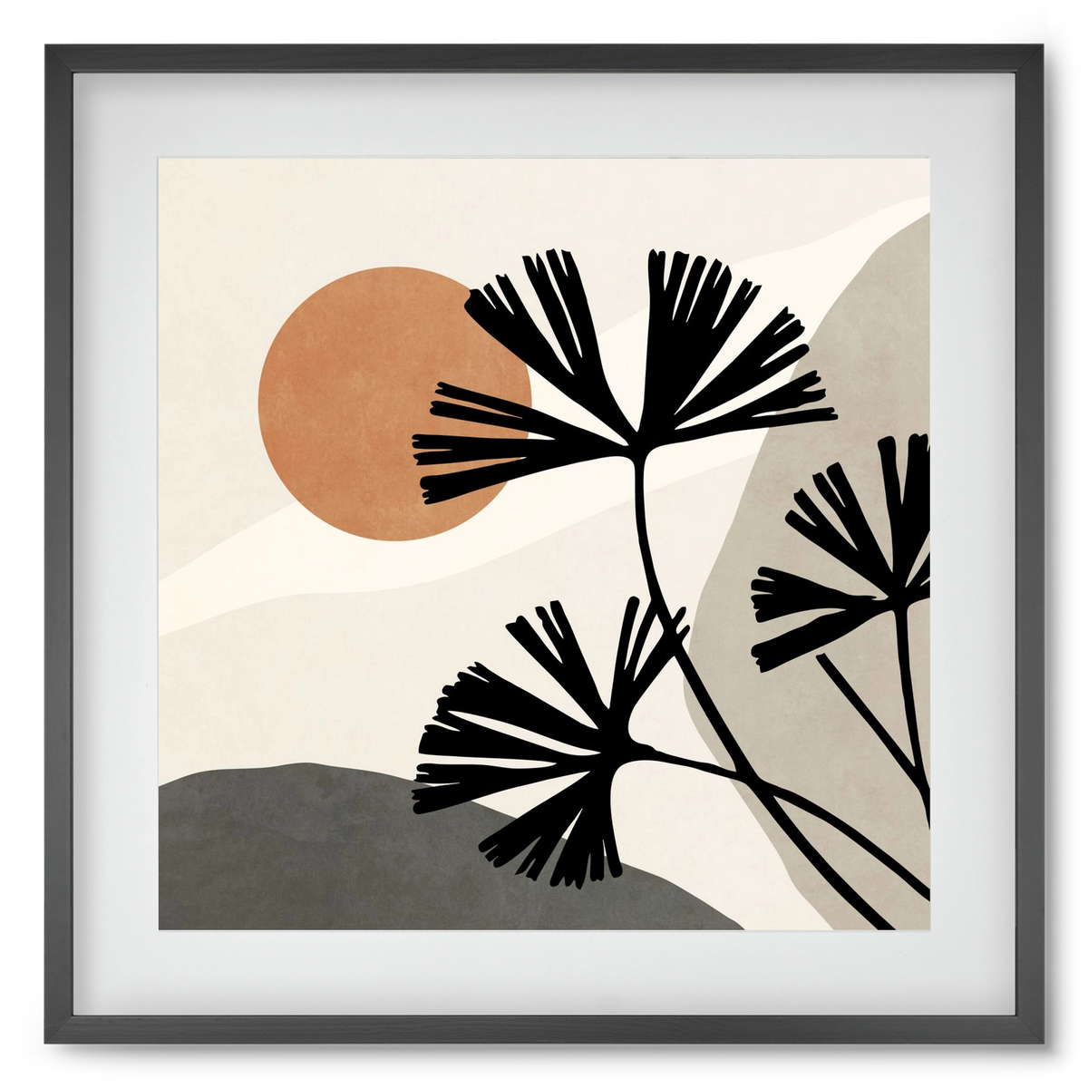MINIMAL  ART -  TROPICAL LEAVES 01, 50x50 cm (40x40 cm), Fekete keret, paszpartuval