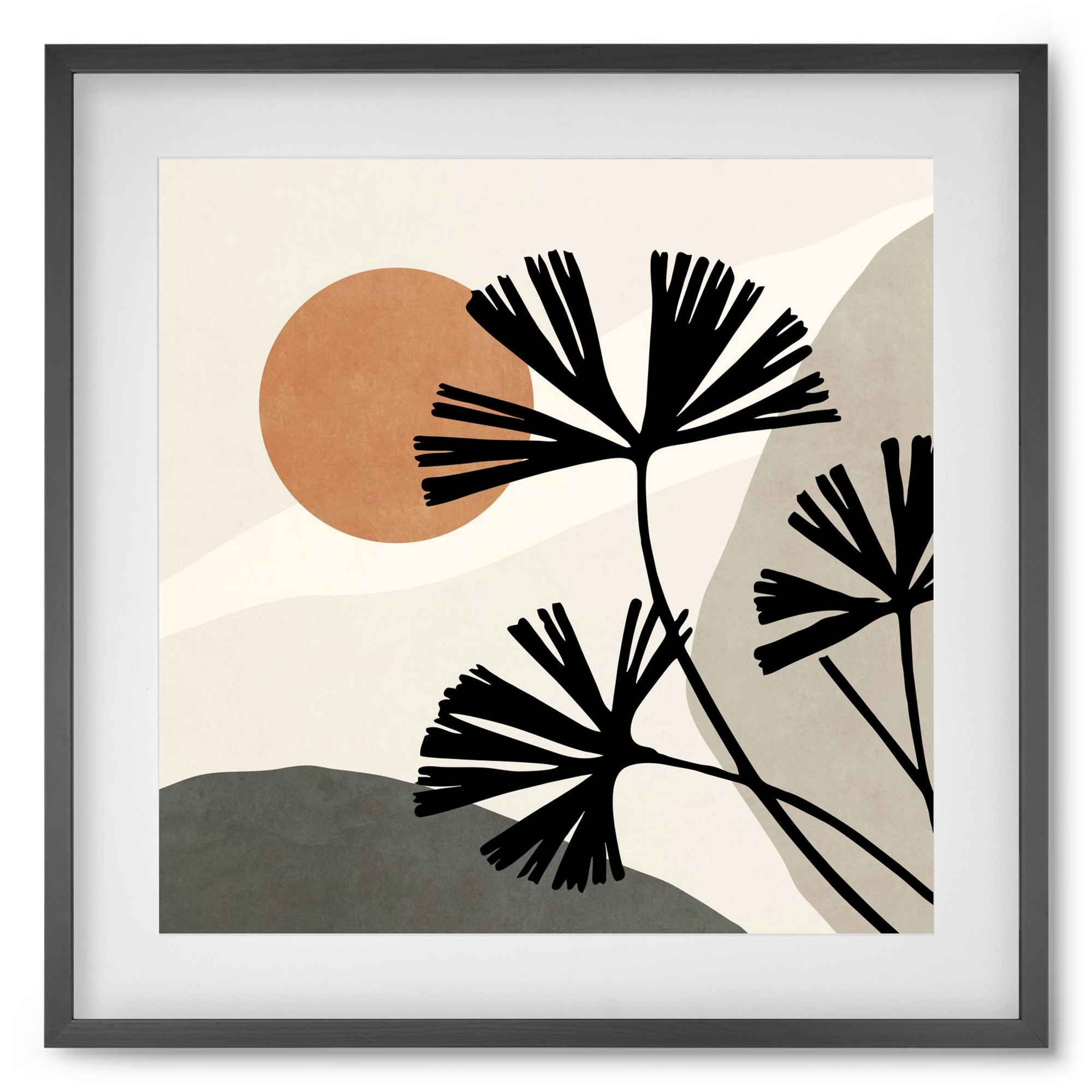 MINIMAL  ART -  TROPICAL LEAVES 01, 50x50 cm (40x40 cm), Fekete keret, paszpartuval