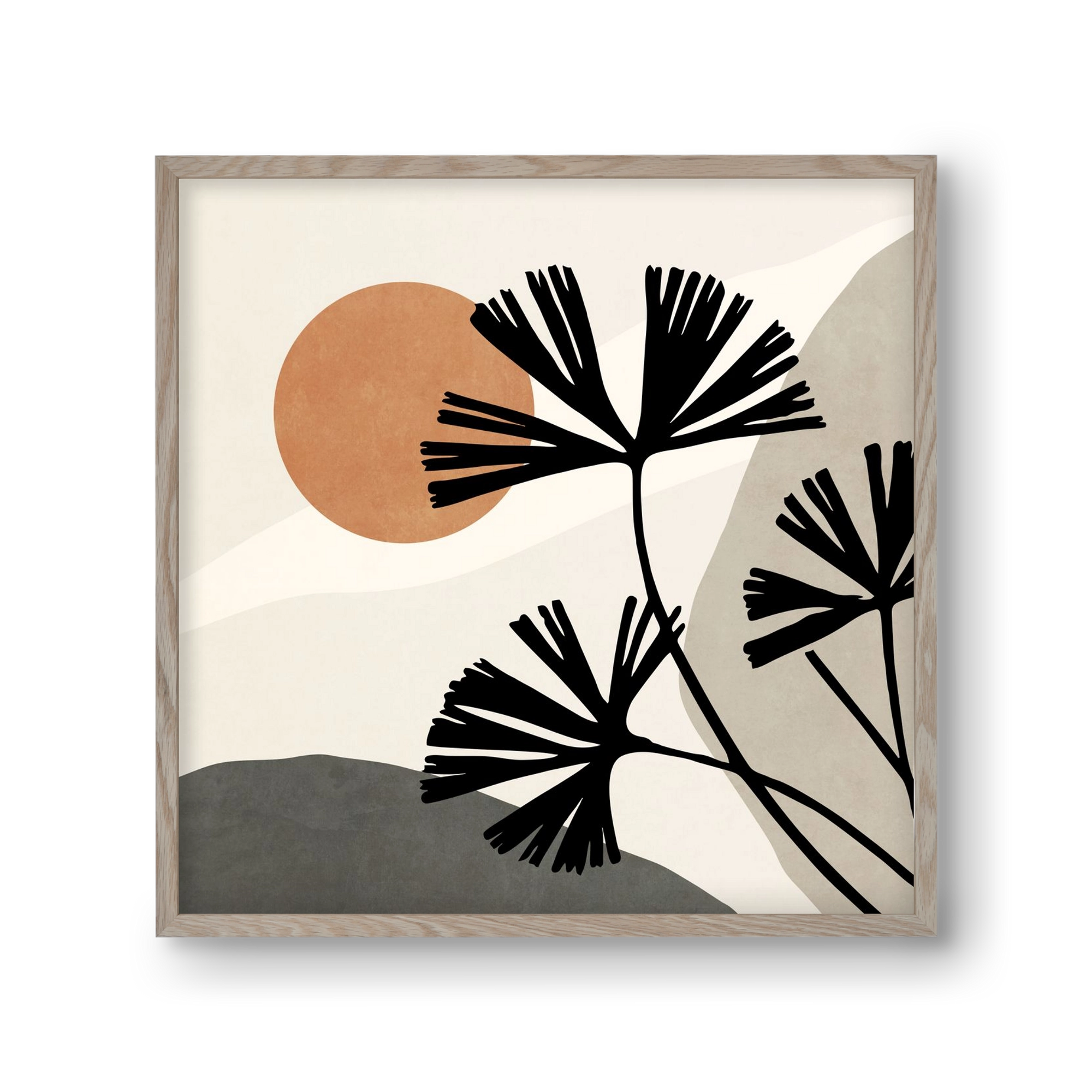 MINIMAL  ART -  TROPICAL LEAVES 01, 30x30 cm (30x30 cm), Tölgy keret