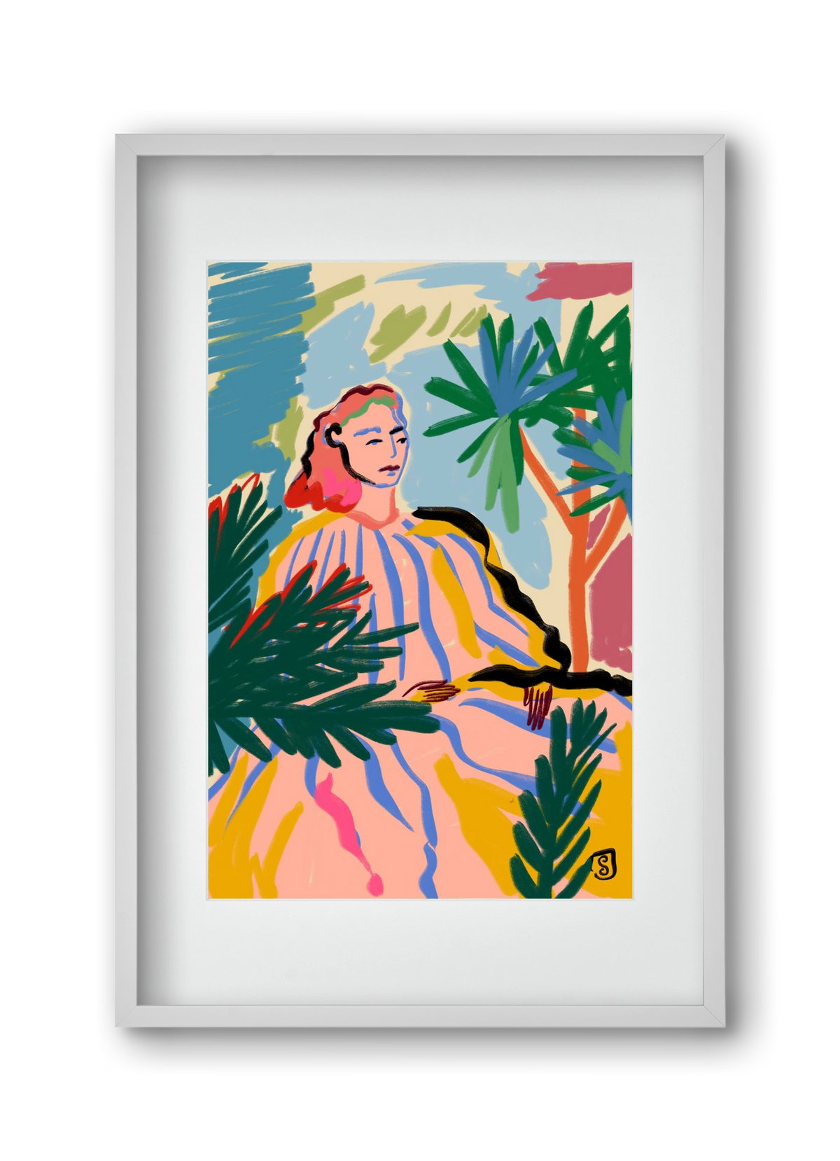 WOMAN IN NATURE, 30x45 cm (20x30 cm), Fehér keret, paszpartuval