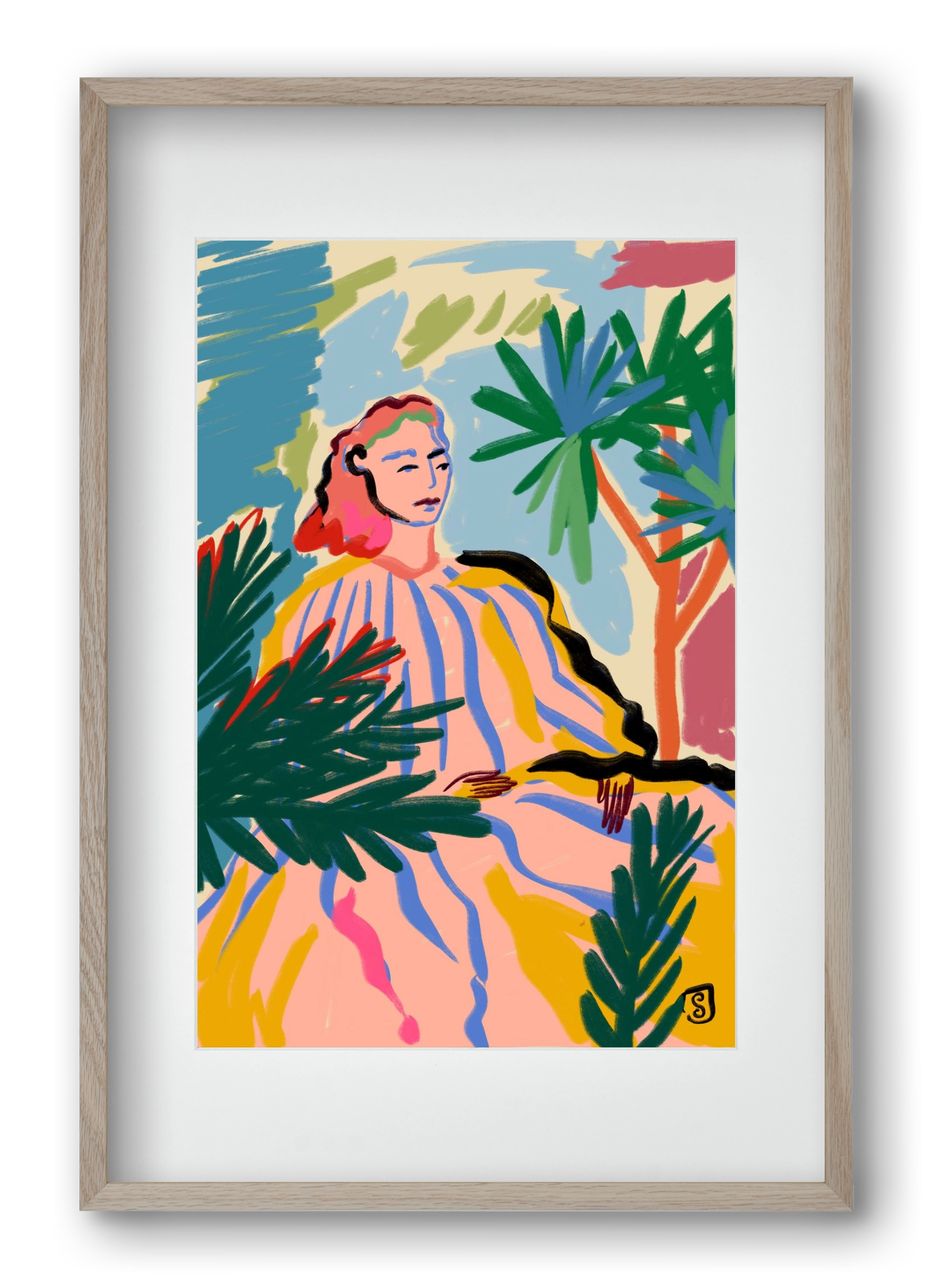 WOMAN IN NATURE, 40x60 cm (30x45 cm), Tölgy keret, paszpartuval