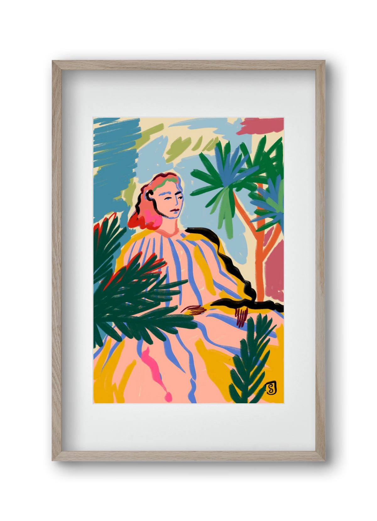 WOMAN IN NATURE, 30x45 cm (20x30 cm), Tölgy keret, paszpartuval