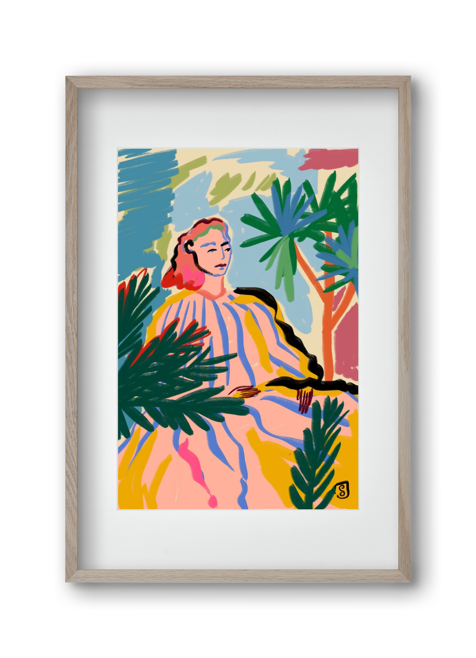 WOMAN IN NATURE, 30x45 cm (20x30 cm), Tölgy keret, paszpartuval