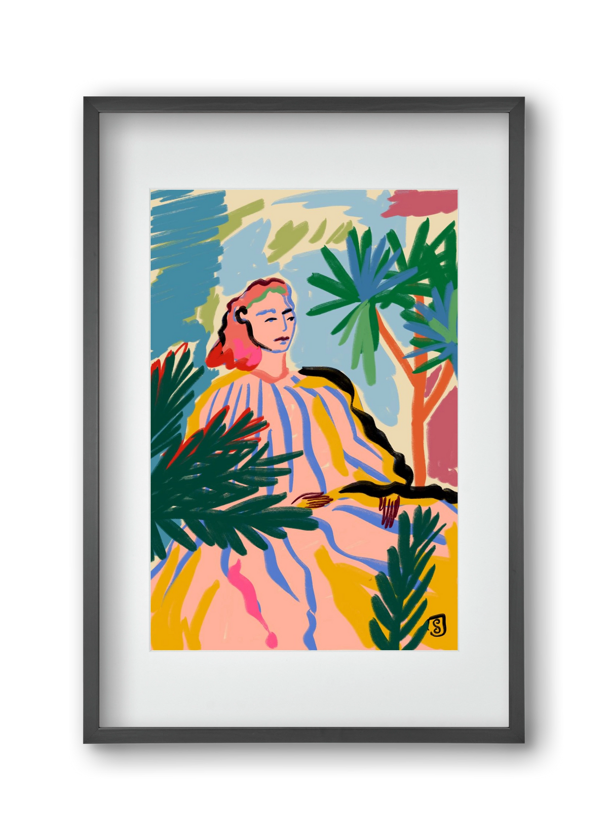 WOMAN IN NATURE, 30x45 cm (20x30 cm), Fekete keret, paszpartuval