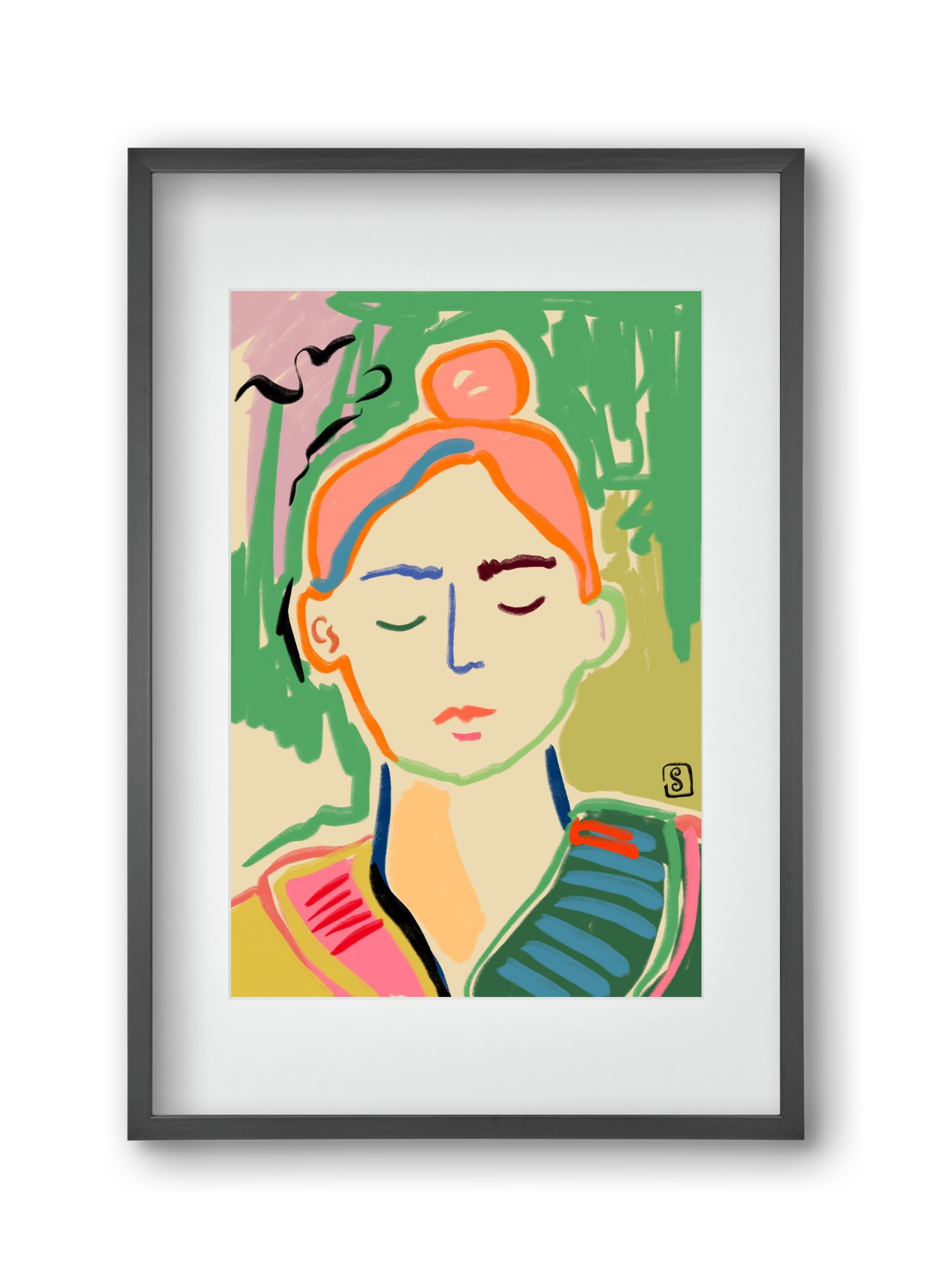 MEDITATION, 30x45 cm (20x30 cm), Fekete keret, paszpartuval