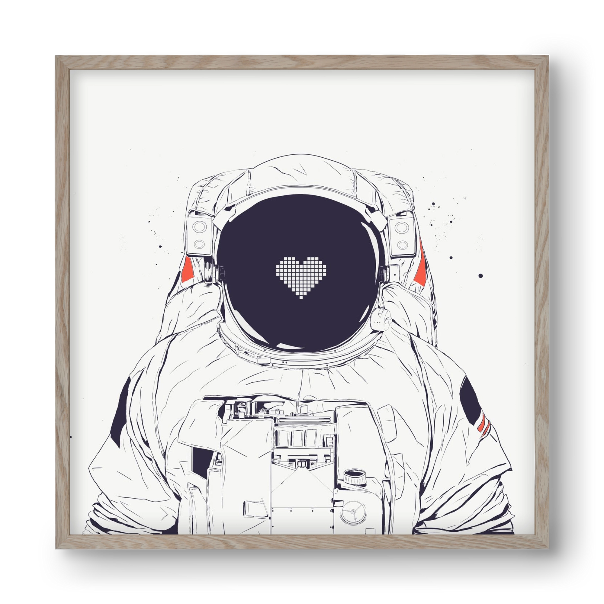 Astronaut love, 40x40 cm (40x40 cm), Tölgy keret