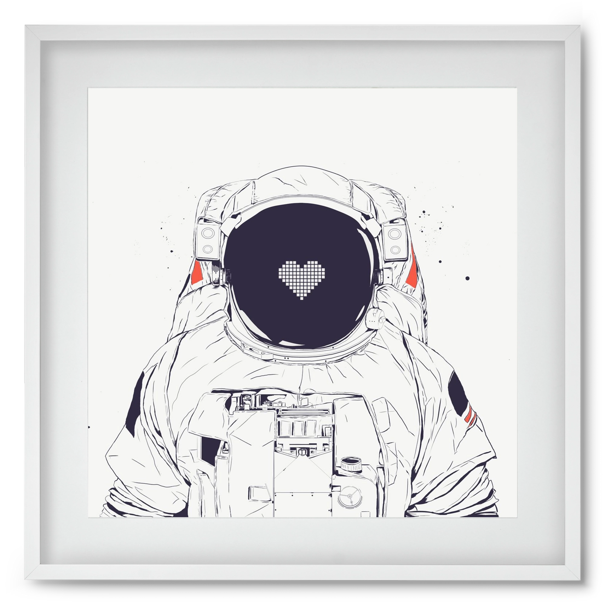 Astronaut love, 50x50 cm (40x40 cm), Fehér keret, paszpartuval