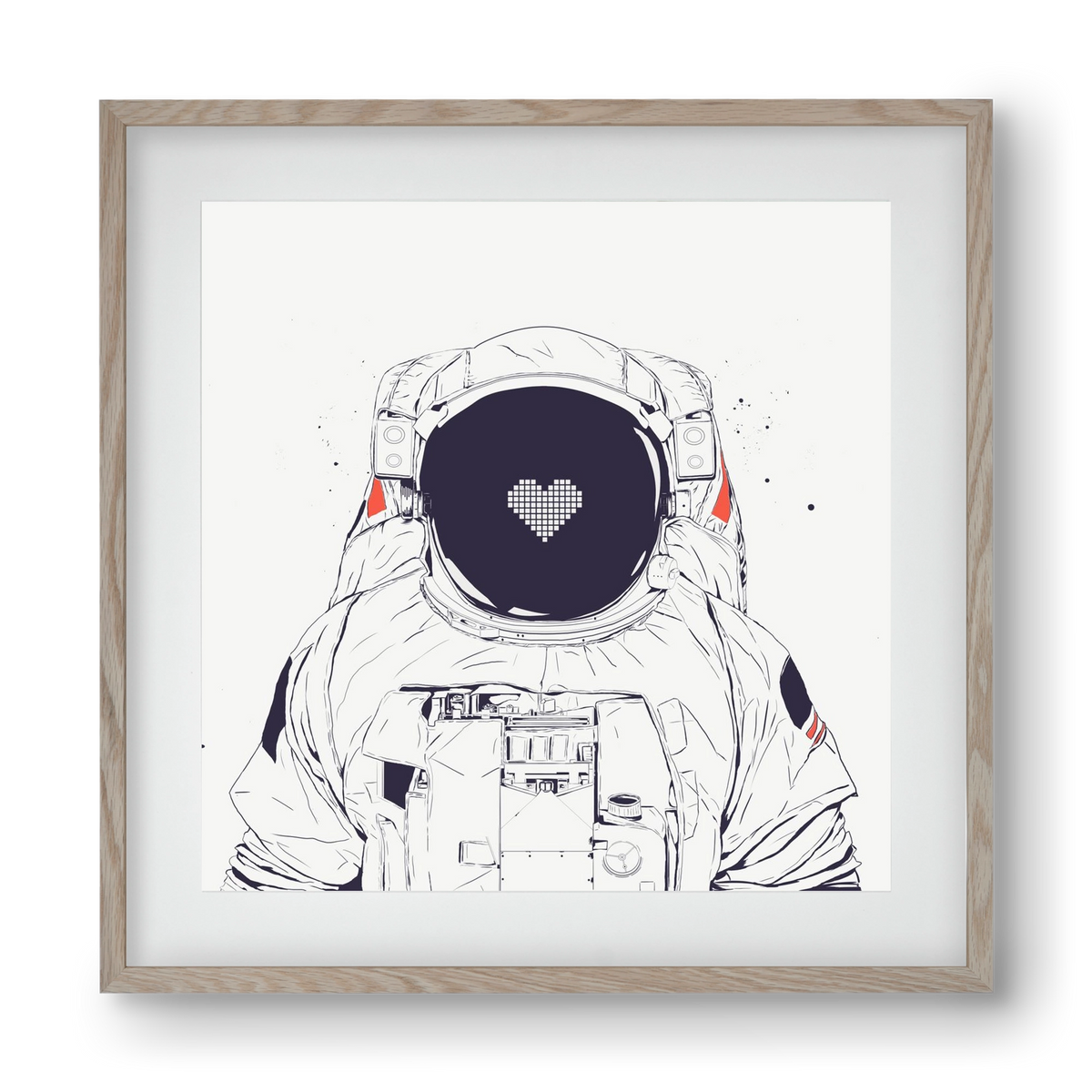 Astronaut love, 40x40 cm (30x30 cm), Tölgy keret, paszpartuval