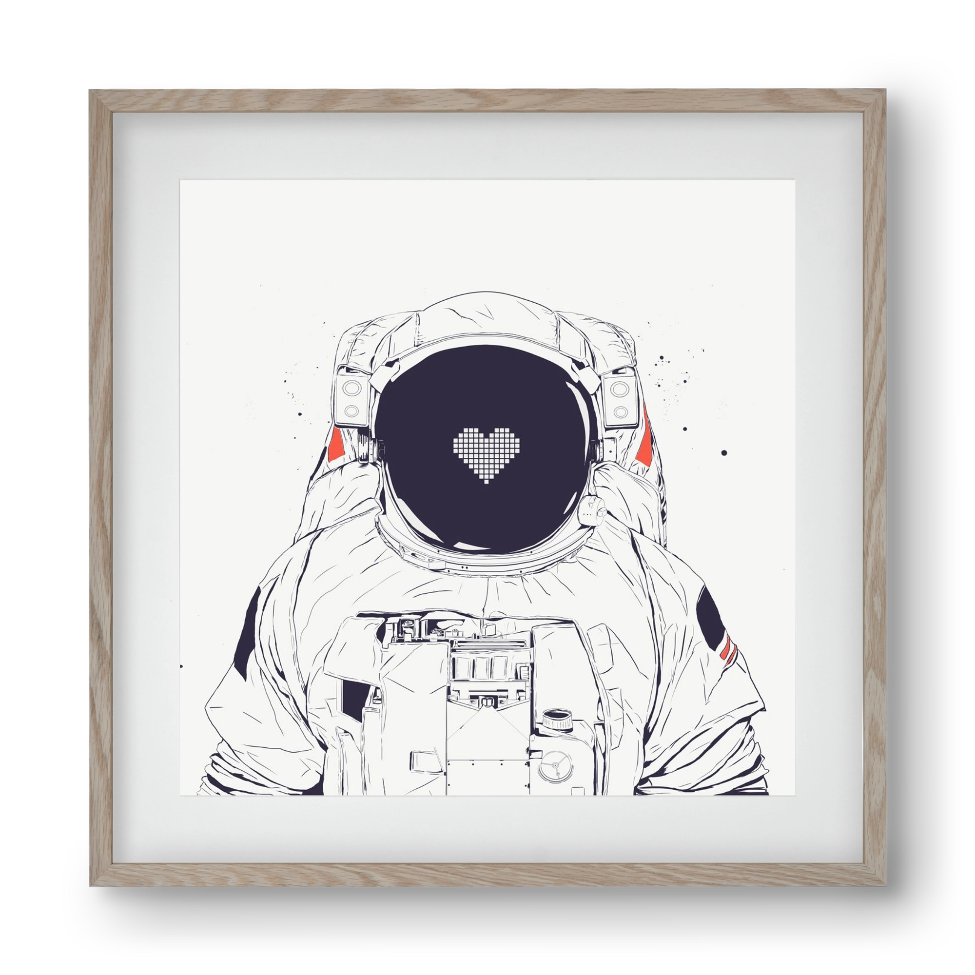 Astronaut love, 40x40 cm (30x30 cm), Tölgy keret, paszpartuval