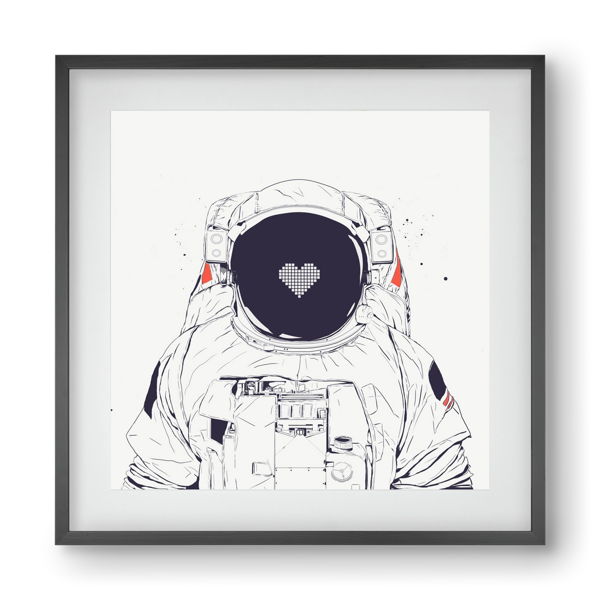 Astronaut love, 40x40 cm (30x30 cm), Fekete keret, paszpartuval