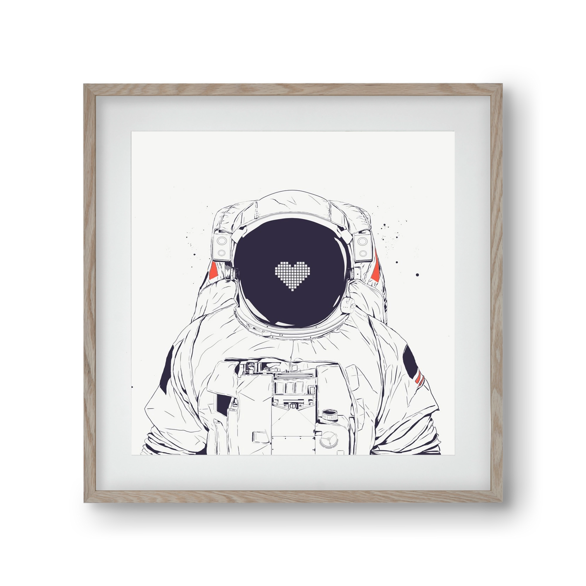 Astronaut love, 30x30 cm (20x20 cm), Tölgy keret, paszpartuval