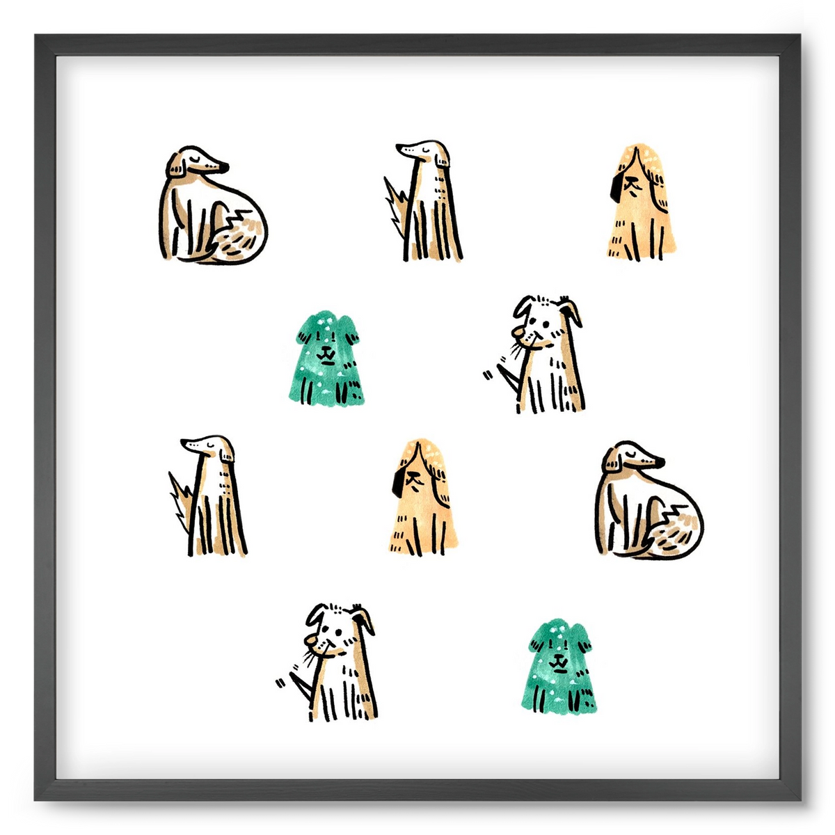 Kutyák, 50x50 cm (50x50 cm), Fekete keret