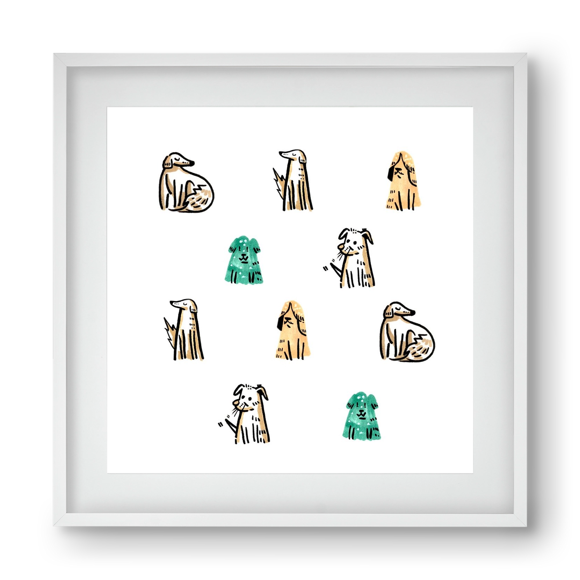 Kutyák, 40x40 cm (30x30 cm), Fehér keret, paszpartuval