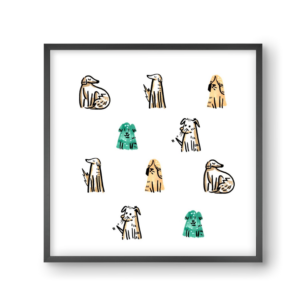 Kutyák, 30x30 cm (30x30 cm), Fekete keret