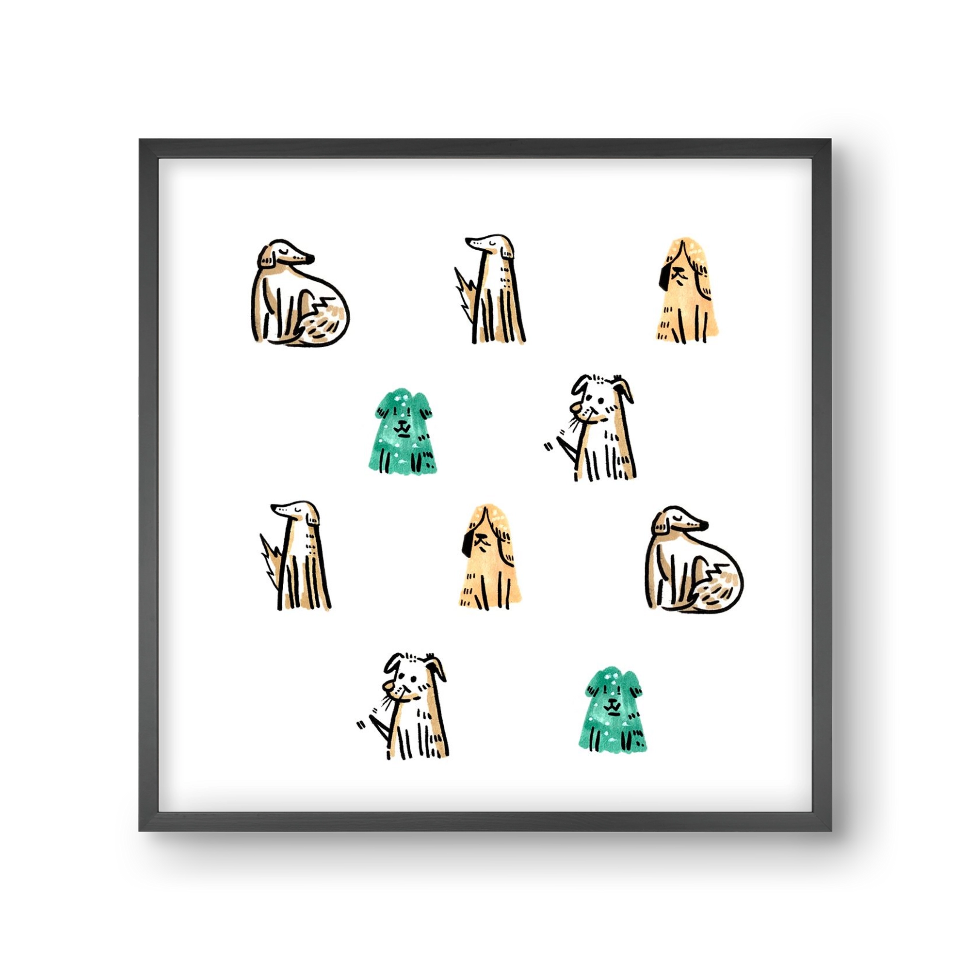 Kutyák, 30x30 cm (30x30 cm), Fekete keret