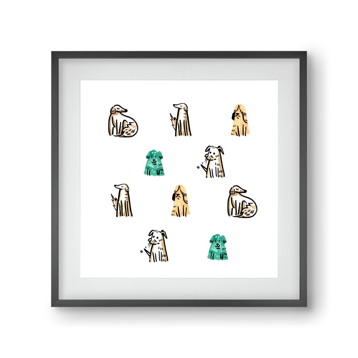 Kutyák, 30x30 cm (20x20 cm), Fekete keret, paszpartuval