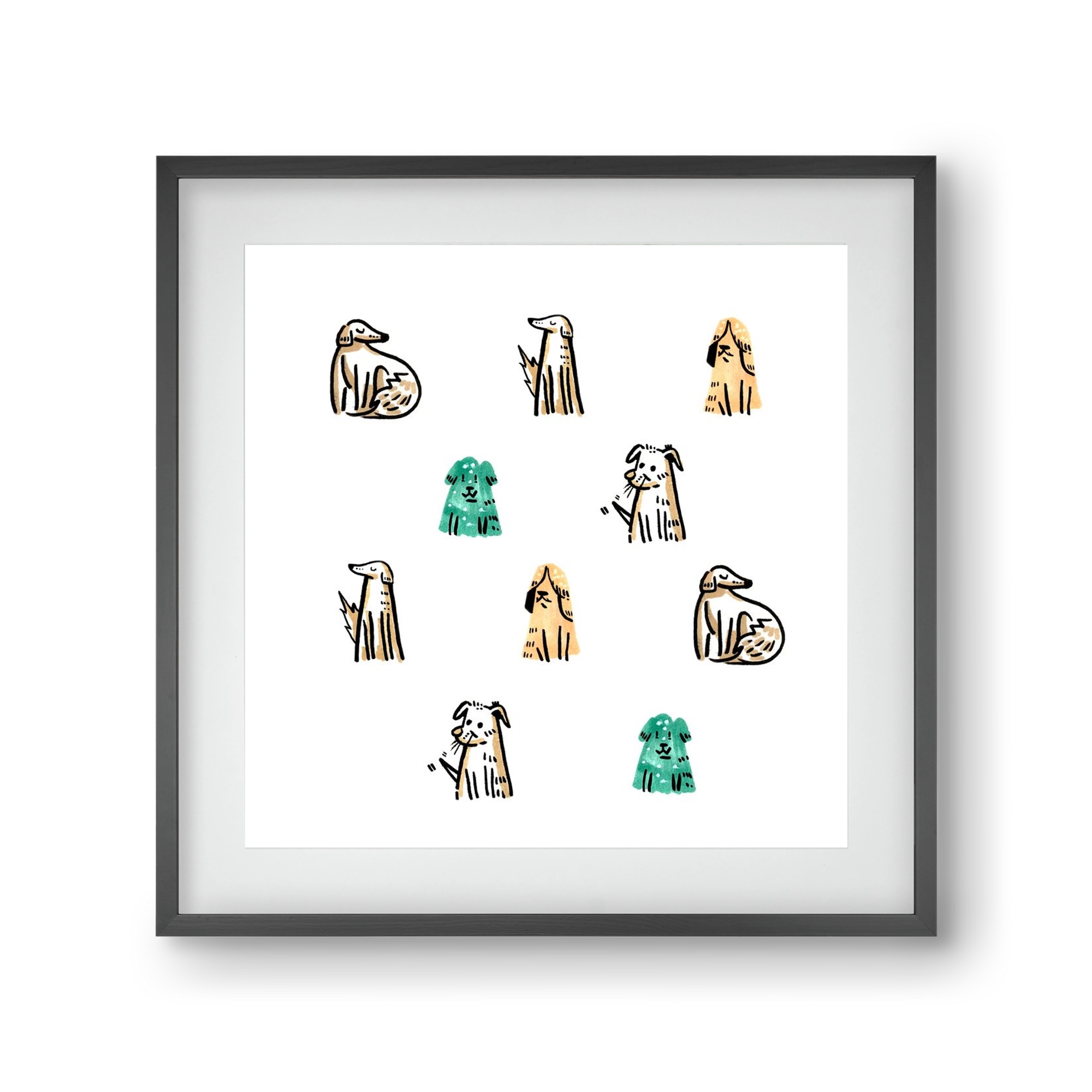 Kutyák, 30x30 cm (20x20 cm), Fekete keret, paszpartuval