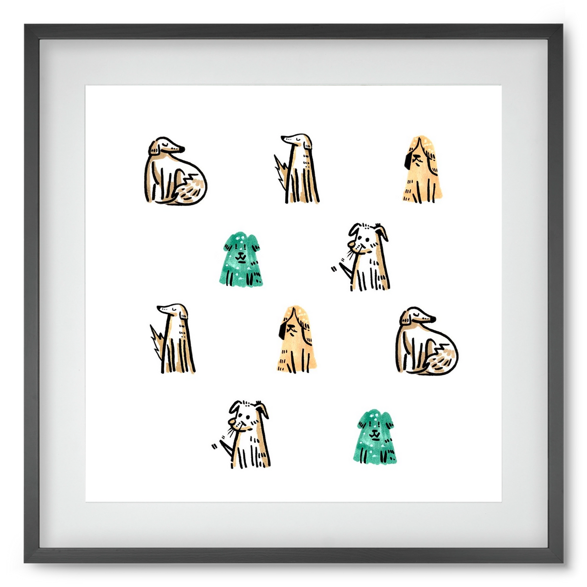 Kutyák, 50x50 cm (40x40 cm), Fekete keret, paszpartuval