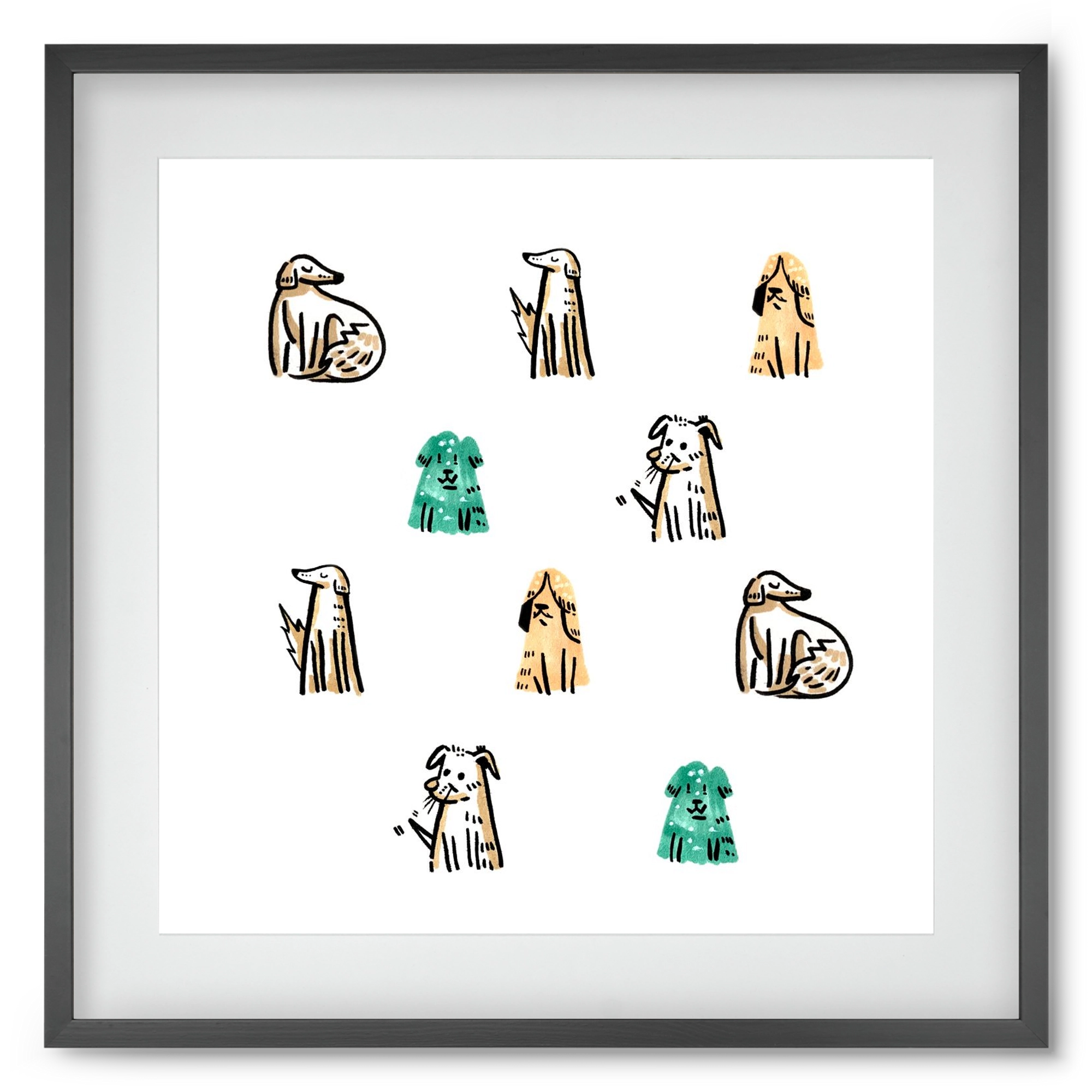 Kutyák, 50x50 cm (40x40 cm), Fekete keret, paszpartuval